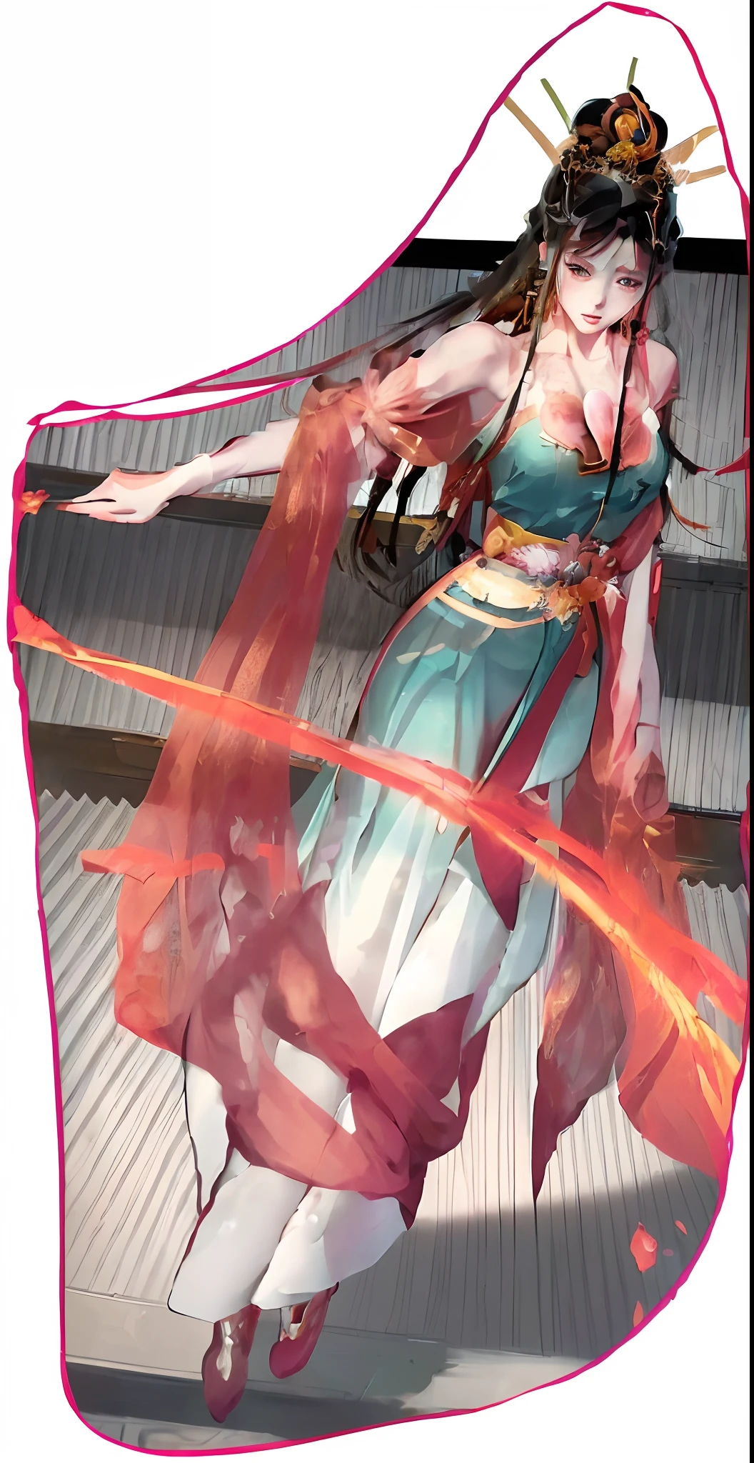 a woman in a long dress with a crown on her head, full body xianxia, anime goddess, keqing from genshin impact, ((a beautiful fantasy empress)), nezuko, beautiful alluring anime woman, nezuko-chan, inspired by Lan Ying, made with anime painter studio, a beautiful fantasy empress, heise jinyao