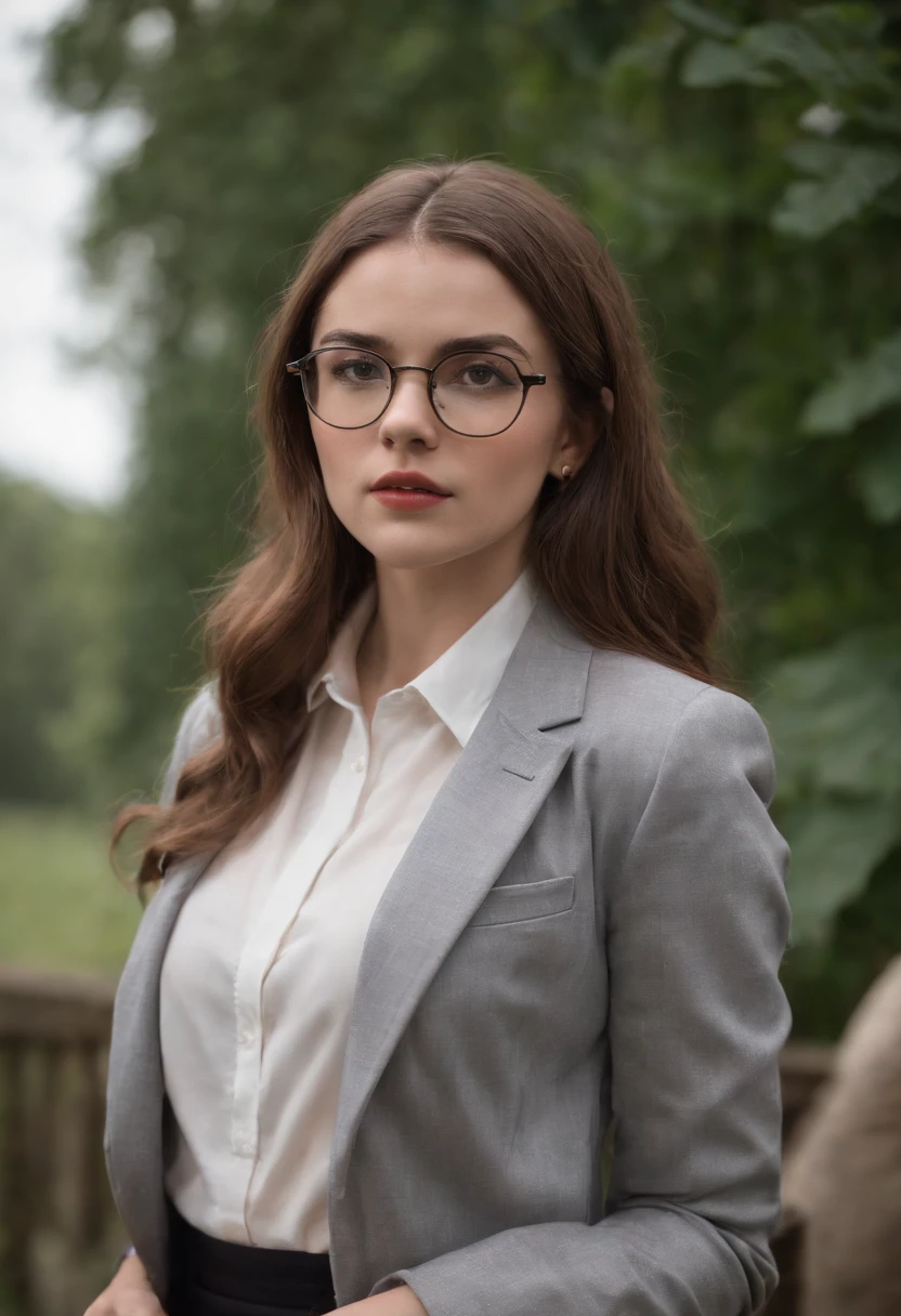 25 yo catholic schoolgirl in blazer and pleated skirt wearing glasses, nervous, anxious, mary katherine gallagher on stage, erotic pose