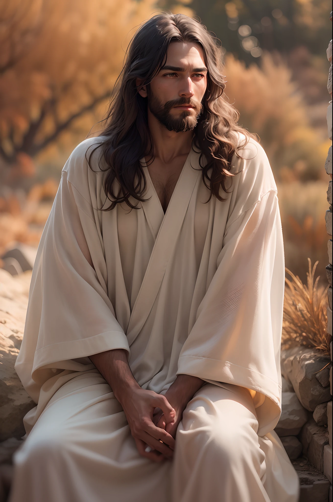 Raw Pictures of Jesus、Raw Pictures of Jesus Christ、
(symmetry)、central、((Close))Upportrait、(Jesus)、Raw photo of a very thin Caucasian man with long hair and beard、、Raw photo in a long white robe、35 mm、Natural Skin、clothes details、8K textures、8K、insane detail、intricate-detail、Ultra detailed very detailed、realisticlying、Soft Cinematic Lights、nffsw、foco nítido、((((Cinematic Look))))、Convoluted、elegent、extremely details CG、High-resolution RAW photos、High dynamic range RAW photos、8K raw photos、Raw photos in 8K resolution、 Wallpapers in Unity 8K、Highly detailed CG、Raw photos of masterpieces、Realistic、Photorealistic、Three-dimensional、Beautiful and detailed、Depth、fine-textured、Glossy、Fully Focused、Crisp、realisticlying、