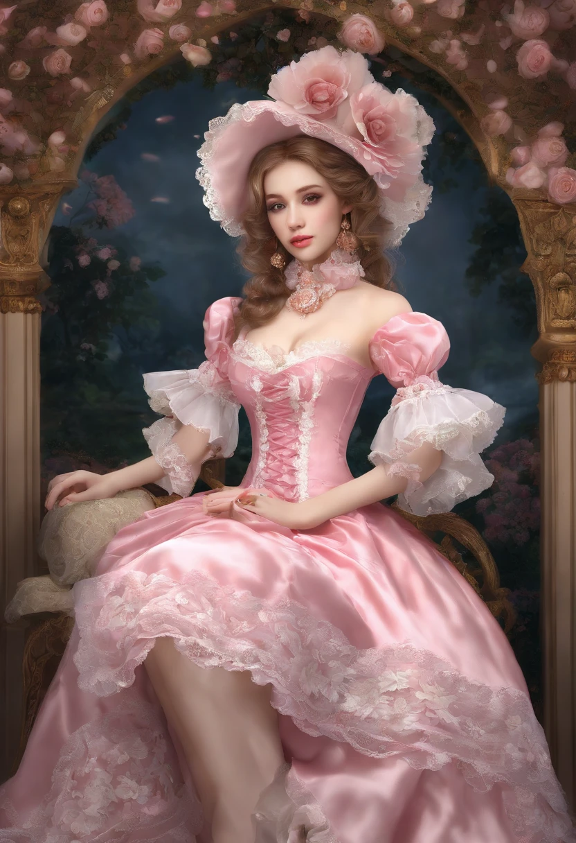 (lingerie:1.3),Pink and white dress, Takanobu Fujiwara(Takanobu Fujiwara)Digital rendering inspired by, pixiv, rococo, Victoria Gothic ta Fashion, Lolityle, Rococo Queen (Rococo Queen) (Rococo Queen (Rococo Queen)) (Rococo Queen (Rococo Queen) (Rococo Queen (Rococo Queen))) , rococo dress,  lolita fon, one-piece,She sat by the lake in the rain,