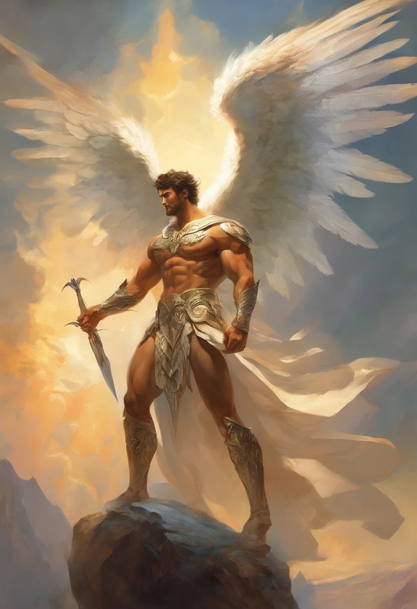 Handsome man with angel wings. Highly detailed. digital painting, artstation, concept art, soft focus, sharp, illustration