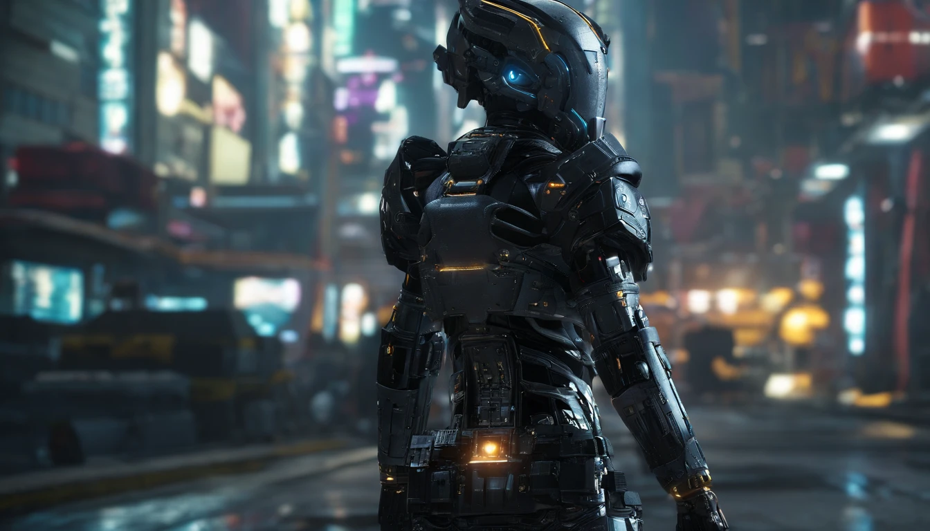 black armed female figure in sci-fi battle armor with cybernetic helmet, aiming on one knee, mask, sci-fi visor, bald head, armed figure, weapon in hand, aiming, plate armor, insulated armor, spacesuit, lots of small details, sci-fi movie style, on a ruined city street, overcast, photography, natural textures, natural light, natural blur, photorealism, cinematic rendering, ray tracing, highest quality, highest detail, Cinematic, Third-Person View, Blur Effect, Long Exposure, 8K, Ultra-HD, Natural Lighting, Moody Lighting, Cinematic Lighting --q 2 --ar 9:16