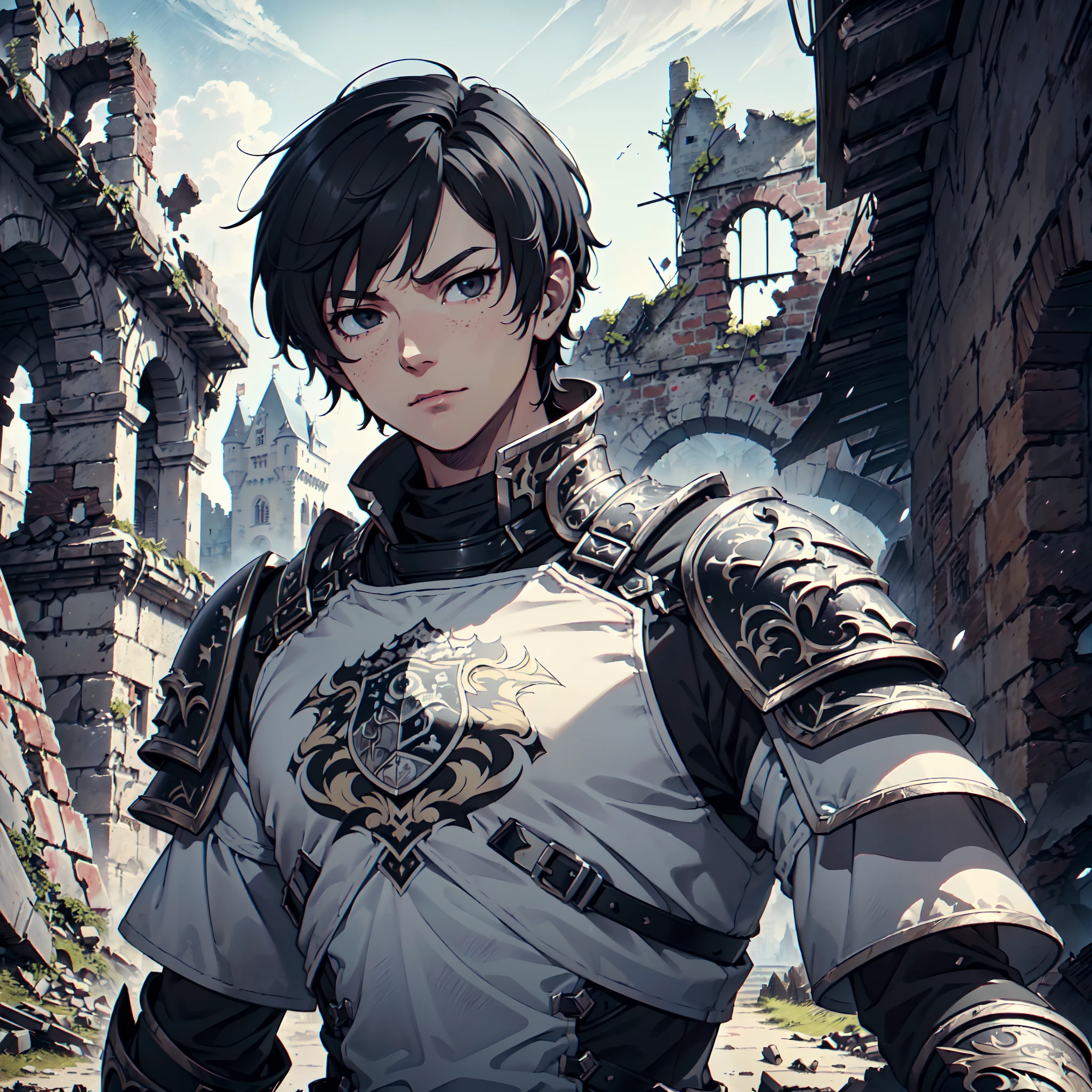 128K Resolution,
Ultra High Definition,
Best Quality,
Hyper Detailed,
Masterpiece,
Anime,
Body Shot,
1 Boy,
Handsome,
(((Hyper Detailed Black Short Hair))),
Hyper Detailed Black Eyes,
(((Hyper Detailed Armor Plates))),
(((Hyper Detailed Undershirt))),
(((Hyper Detailed Baron Armor))),
(((Castle Ruins Background Scenery))),