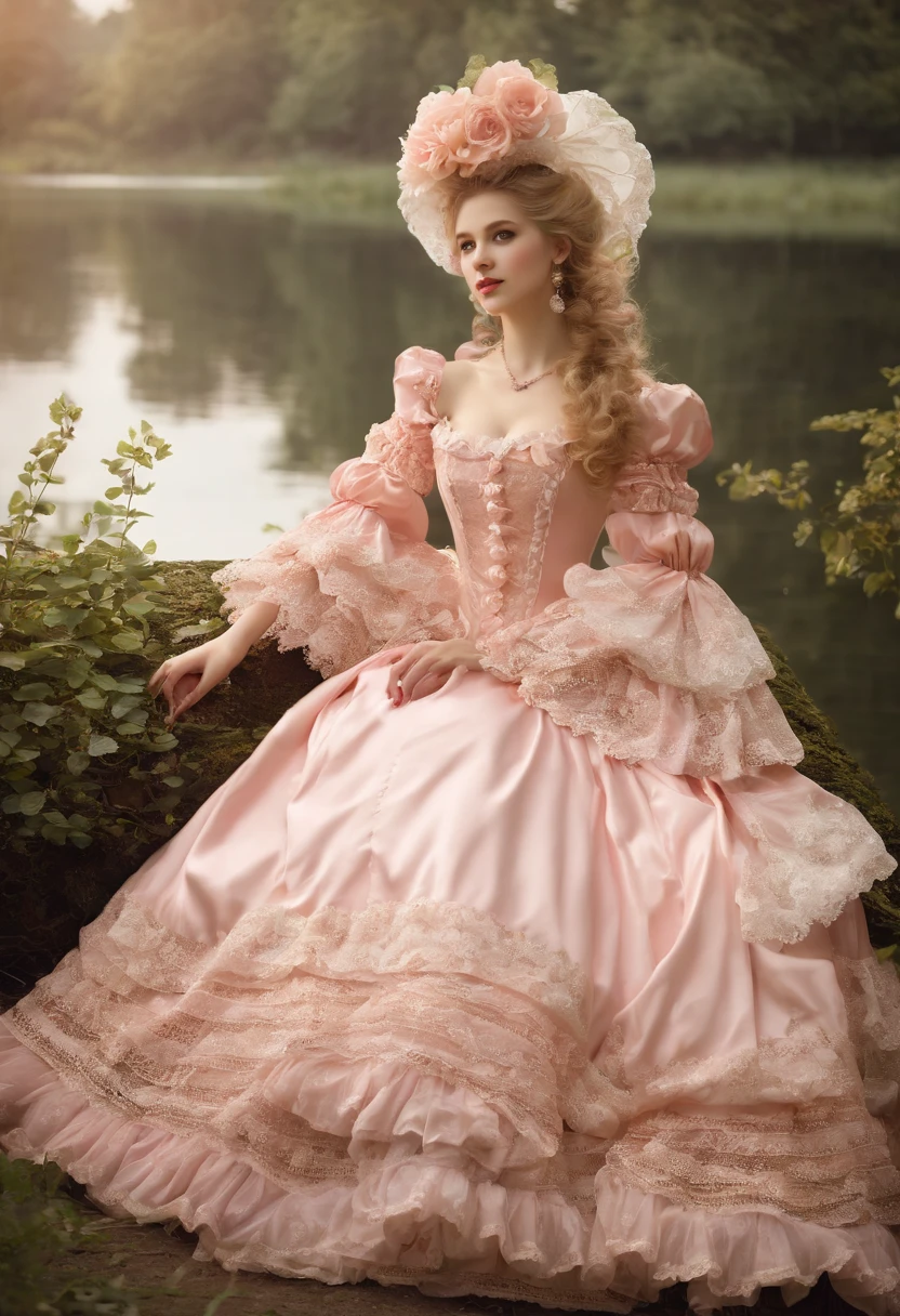 (lingerie:1.3),Pink and white dress, Takanobu Fujiwara(Takanobu Fujiwara)Digital rendering inspired by, pixiv, rococo, Victoria Gothic ta Fashion, Lolityle, Rococo Queen (Rococo Queen) (Rococo Queen (Rococo Queen)) (Rococo Queen (Rococo Queen) (Rococo Queen (Rococo Queen))) (Rococo Queen (Rococo Queen) (Rococo Queen (Rococo Queen)) (Rococo Queen (Rococo Queen) (Rococo Queen (Rococo Queen)))) , rococo dress, lolita fon, one-piece,She sat by the lake in the rain,Petticoat