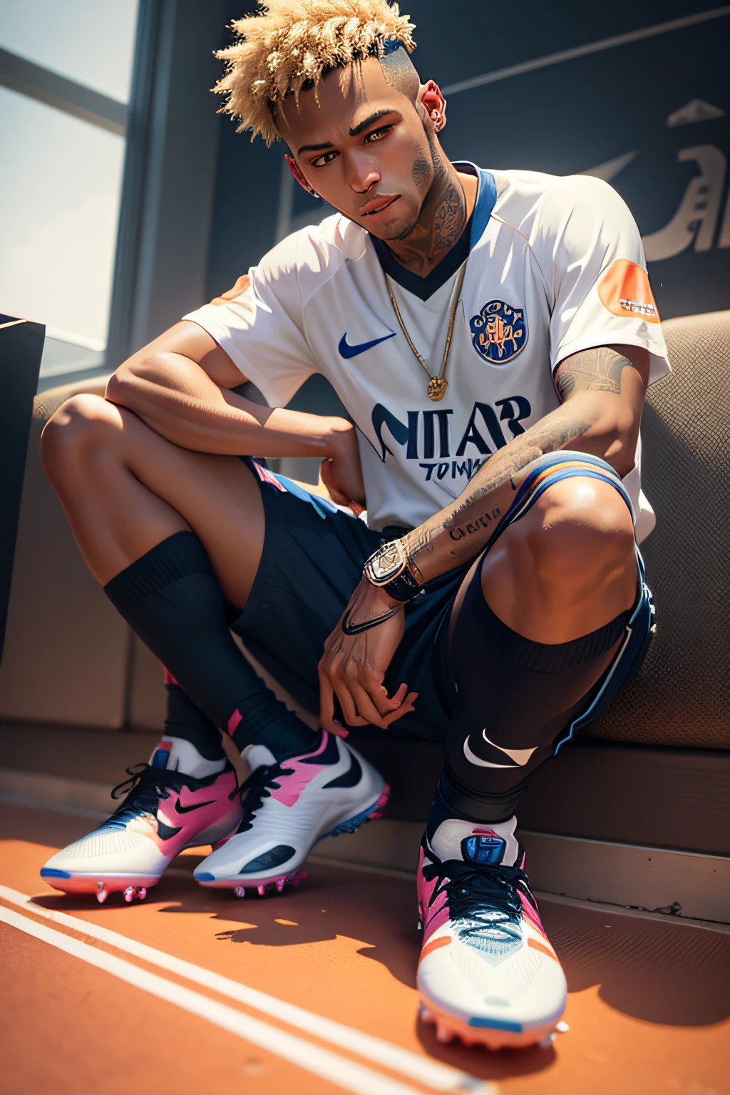 Make Neymar wearing Nike soccer spikes。