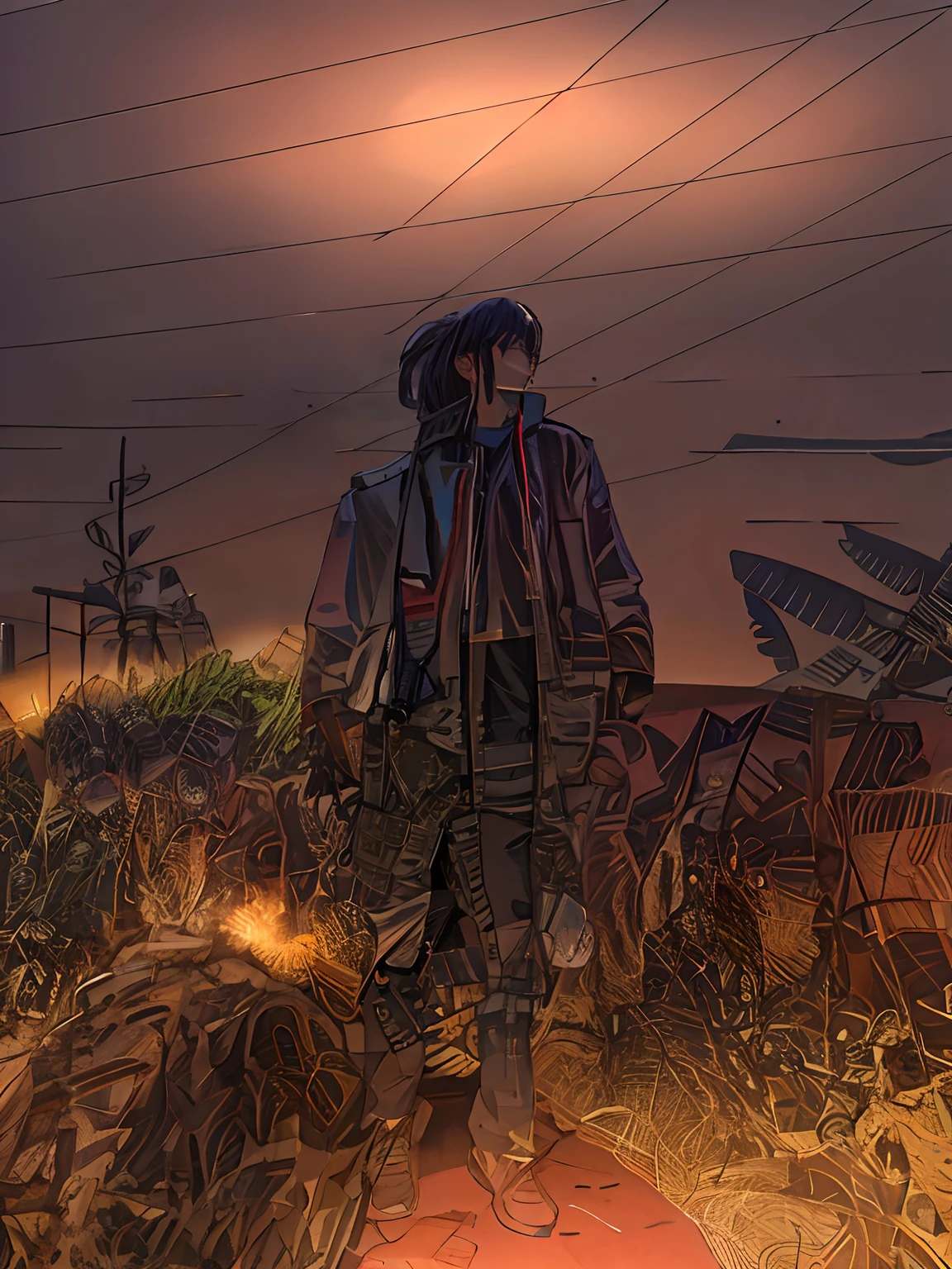 male focus, foreign mercenary, m4 a1, danger atmosphere, holding weapon, city backdrop, masterpiece, best quality, depth of field