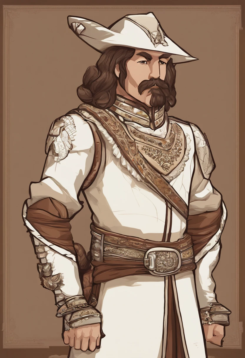 Ottoman cavalry dress,male people,shoun,nobles,Long white pants,Deerskin booties,with short brown hair,Sepia pupils,white backgrounid,Delicate facial features
