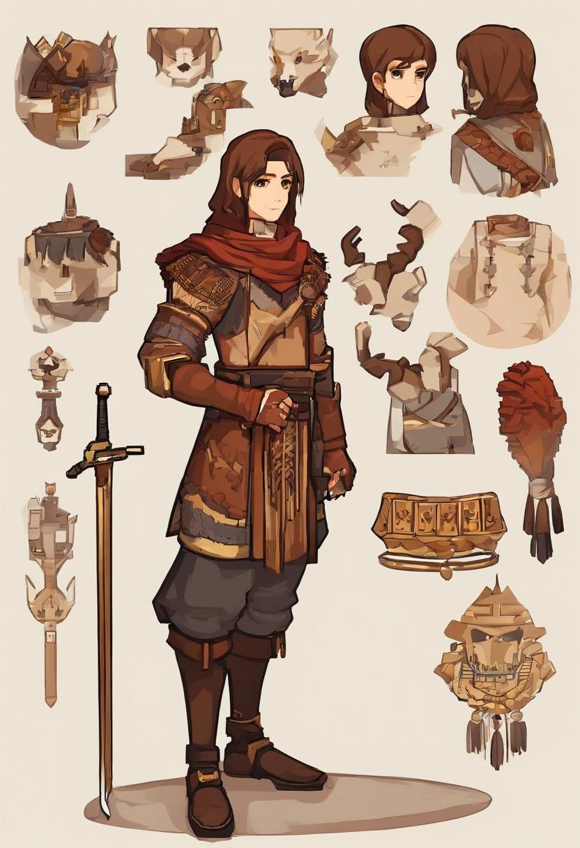 Ottoman cavalry dress,young male,shoun,Noble boy,white pantie,Deerskin booties,with short brown hair,Sepia pupils,white backgrounid,Delicate facial features