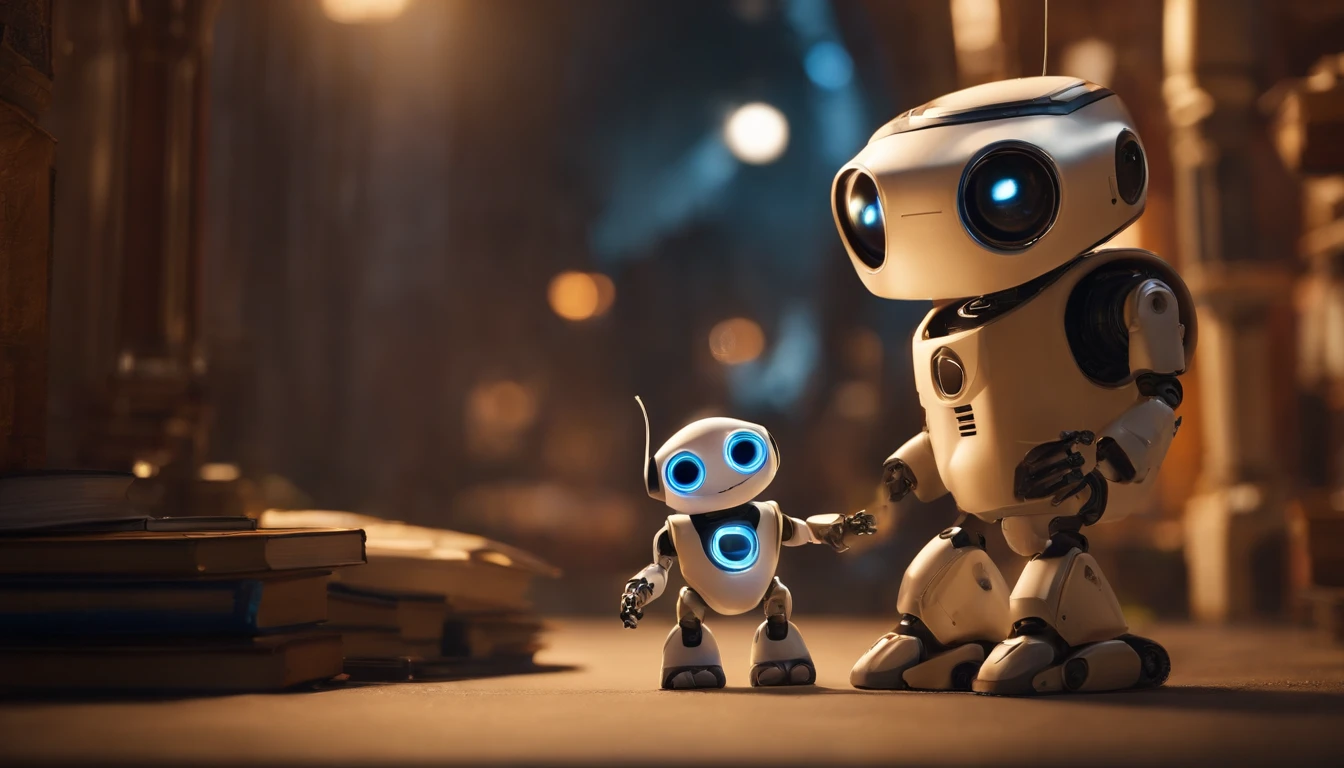 in a future dead city, escrevendo no live, na sala com livros, wide vision, ultra realista, altamente detalhado, pintura digital, arte conceitual, suave, foco nítido, tiro grande angular , Wall-E , babysitter, cute , with a cute , There is a cute robot standing in the future city play with a cute babyich is a very cute robot, cute elaborate epic robot, beautiful robot character design, Kid Robot, Portrait of a futuristic robot, robotic mixed with organic, Future Robot, humanoid character, concept robot, White Robot, robot concept art, Steampunk Robot ,wall-E, (masterpiece,extreme detailed,top quality)
