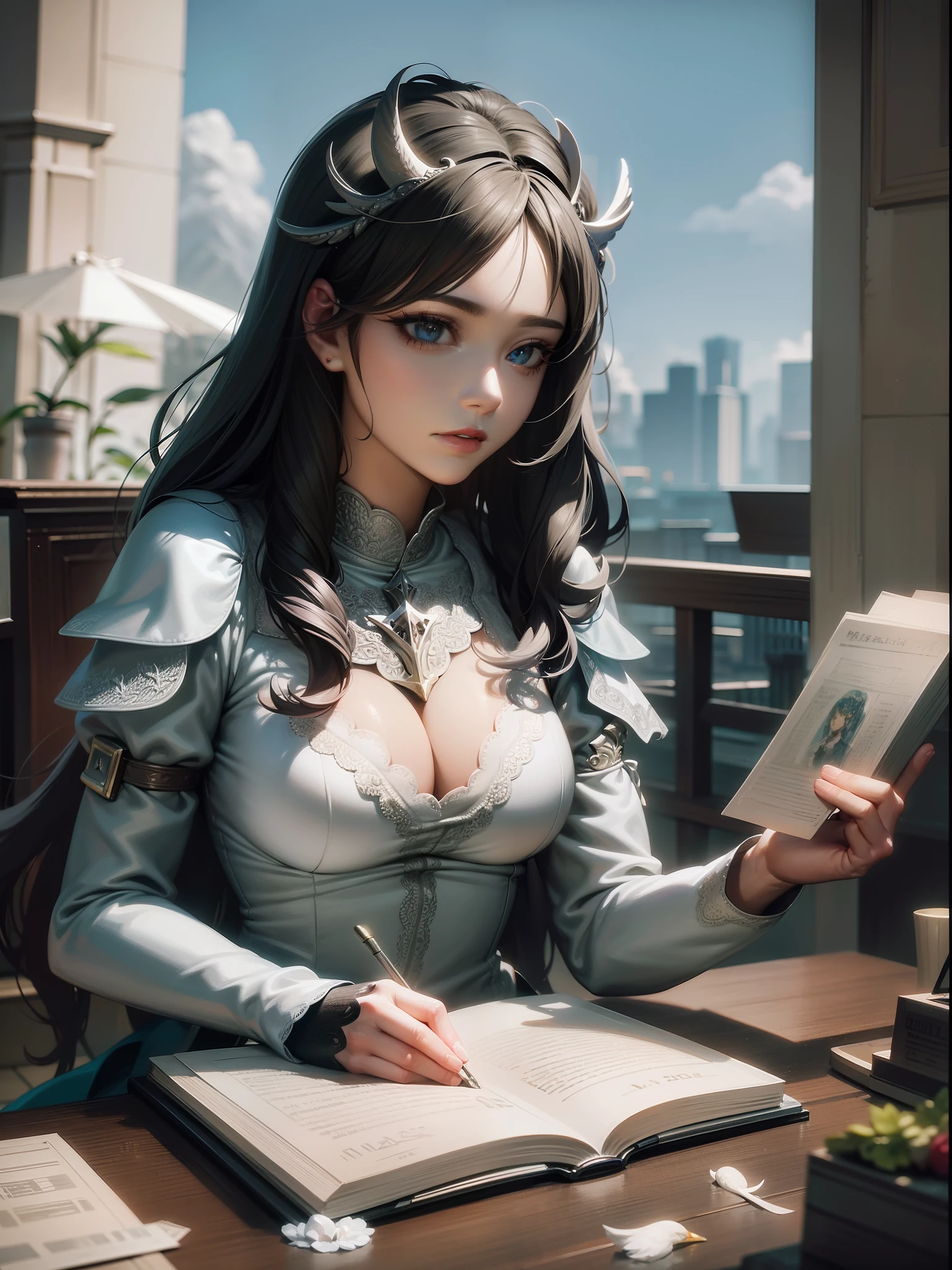 Silver hair,hentail realism, shadowing,,character sheets, reference sheet, Standing painting, 8K, Super detail, 1080p, Women's HD,femele, 16k, high resolution, Best quality, High quality, Anatomically correct, Masterpiece, ccurate, hyper HD,As graceful as a swan,unreal-engine, Ghibli-like colors, anime big breast, Standing painting, angle of view,battle armor,ssee-through,Lace skirt,Fluorescence behind it