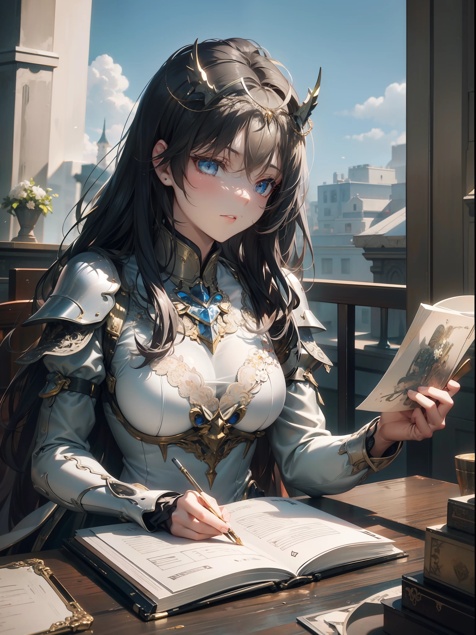 Silver hair,hentail realism, shadowing,,character sheets, reference sheet, Standing painting, 8K, Super detail, 1080p, Women's HD,femele, 16k, high resolution, Best quality, High quality, Anatomically correct, Masterpiece, ccurate, hyper HD,As graceful as a swan,unreal-engine, Ghibli-like colors, anime big breast, Standing painting, angle of view,battle armor,ssee-through,Lace skirt,Fluorescence behind it