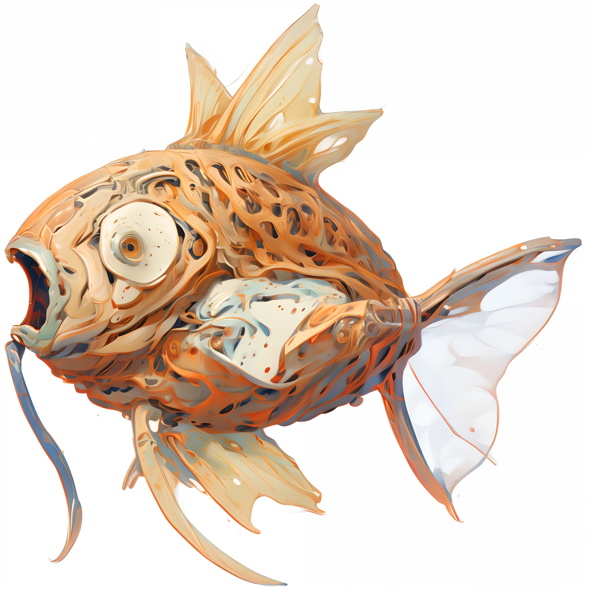 cartoon fish with a crown, fish gills, dragon whiskes, robotic, anthropomorphic warrior fish, ammor fish, danbooru, flying fish, koi, metal gold fin,🚿🗝📝, あかさたなは on twitter, uwu, by Awataguchi Takamitsu, (((high quality))), (heavy armor:1.3), (warrior), (samurai), weapons, ((((spaceship)))), starship