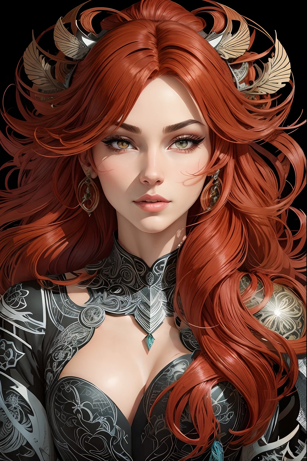 cut paper art, Luxitha, My prof,midshot, cel-shading style, centered image, ultra detailed illustration of a gorgeous redhead without cloths (tetradic colors), inkpunk, ink lines, strong outlines, art nouveau, art by MSchiffer, bold traces, unframed, high contrast, cel-shaded, vector, 32k resolution, best quality