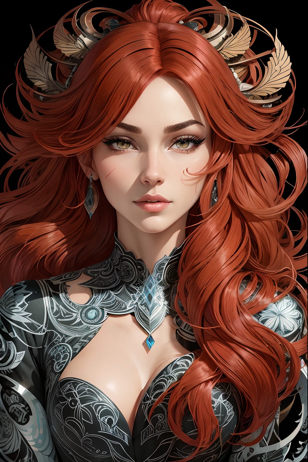 cut paper art, Luxitha, My prof,midshot, cel-shading style, centered image, ultra detailed illustration of a gorgeous redhead without cloths (tetradic colors), inkpunk, ink lines, strong outlines, art nouveau, art by MSchiffer, bold traces, unframed, high contrast, cel-shaded, vector, 32k resolution, best quality