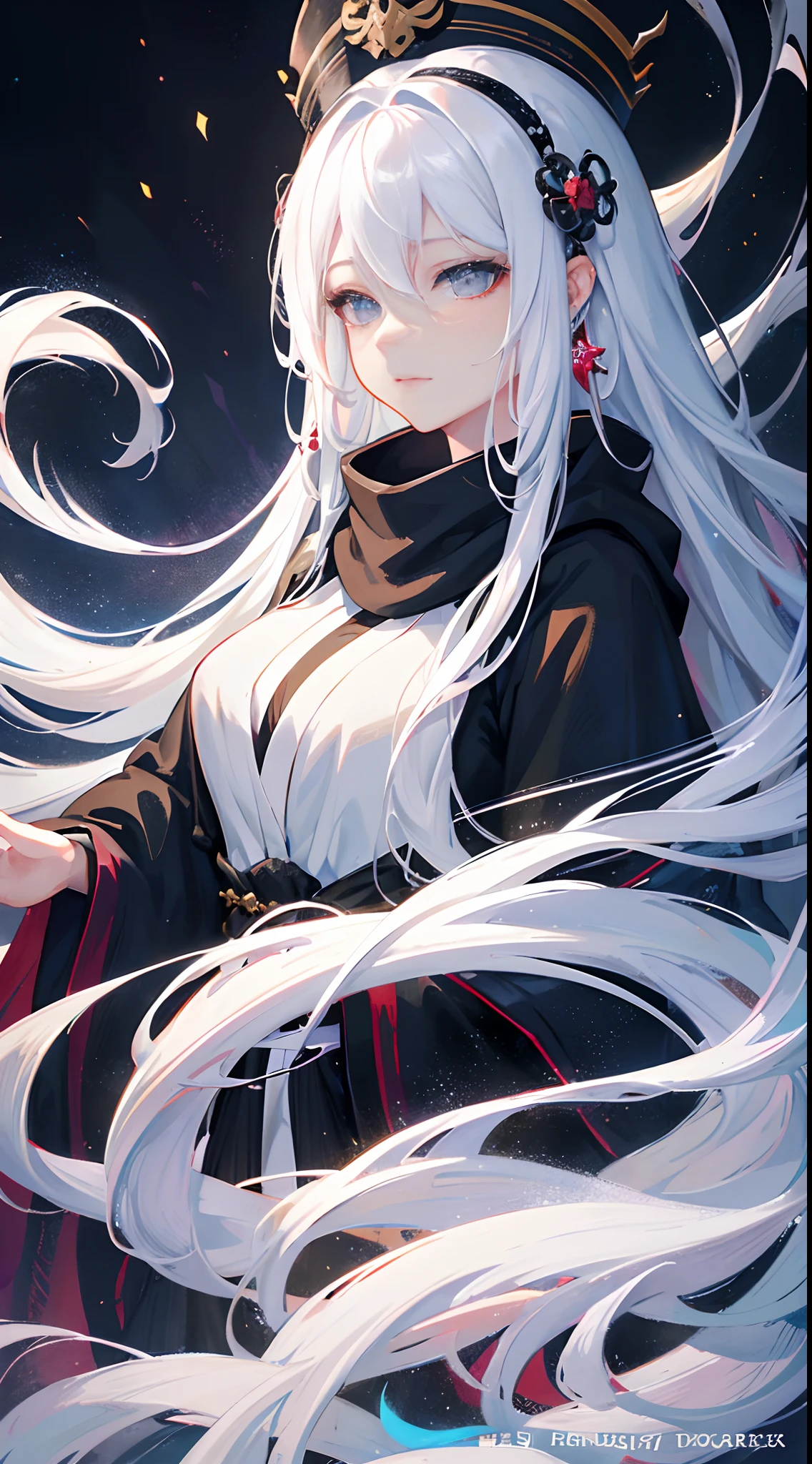 a close up of a woman with a white hair and a black scarf, a character portrait by Yang J, pixiv contest winner, fantasy art, white haired deity, beautiful character painting, artwork in the style of guweiz, the piercing stare of yuki onna, guweiz, with white long hair, with long white hair, flowing hair and long robes