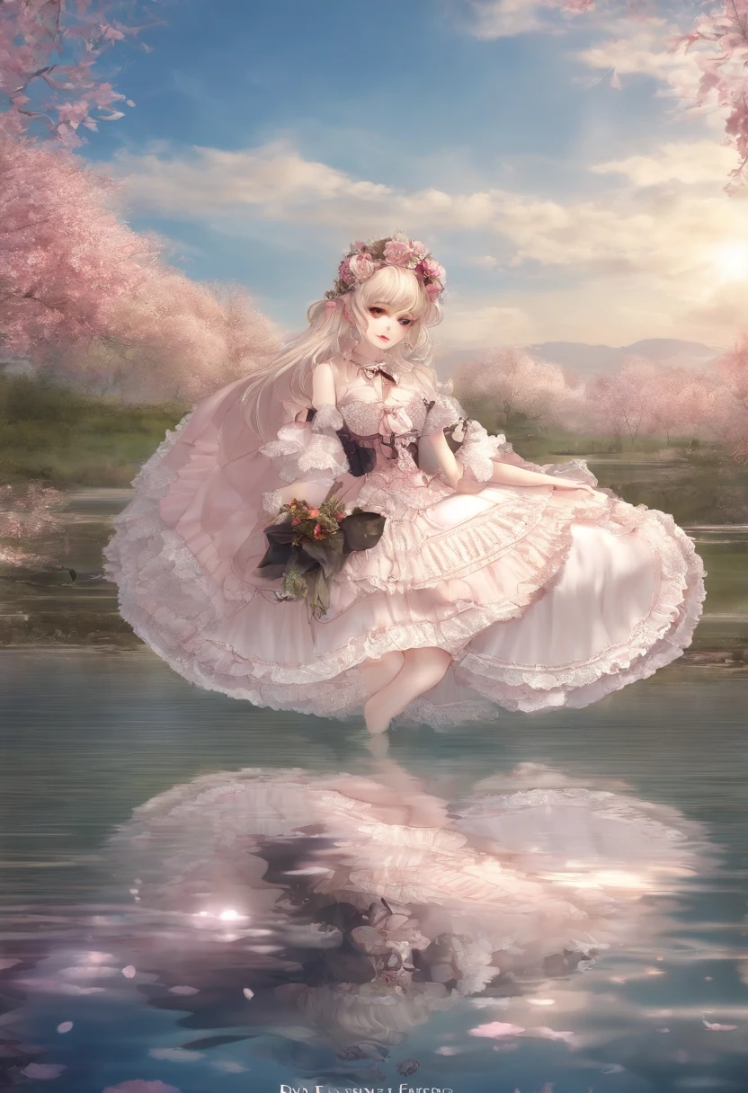 (lingerie:1.3), Takanobu Fujiwara(Takanobu Fujiwara)Digital rendering inspired by, pixiv, rococo, Victoria Gothic Lolita Fashion, Lolita Style,lolita fashion, one-piece,She is swimming in the lake,petticoat