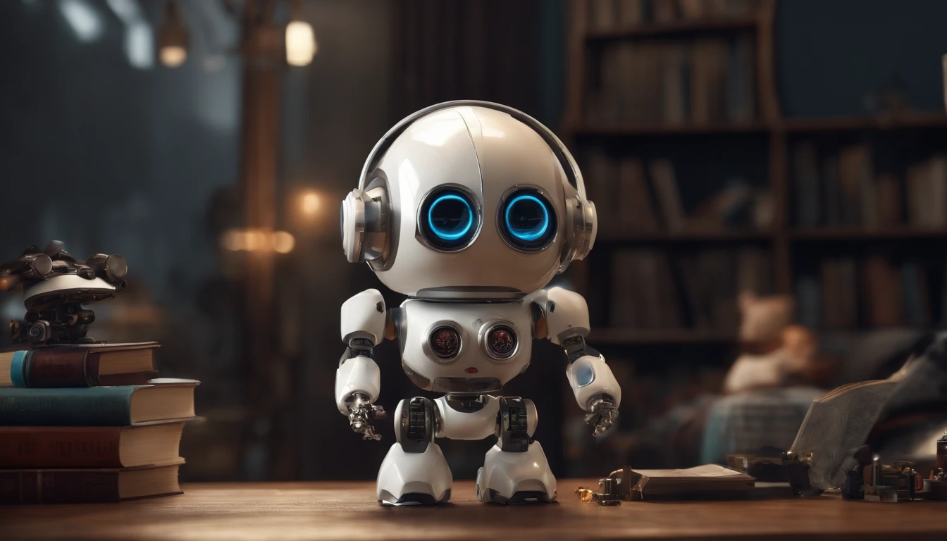 in a future dead city, escrevendo no live, na sala com livros, wide vision, ultra realista, altamente detalhado, pintura digital, arte conceitual, suave, foco nítido, tiro grande angular , babysitter, cute , with a cute baby , There is a cute robot standing in the future city play with a cute baby, which is a very cute robot, cute elaborate epic robot, beautiful robot character design,  Kid Robot, Portrait of a futuristic robot, robotic mixed with organic, Future Robot, character, concept robot, White Robot, robot concept art, Steampunk Robot ,  (masterpiece,extreme detailed,top quality)