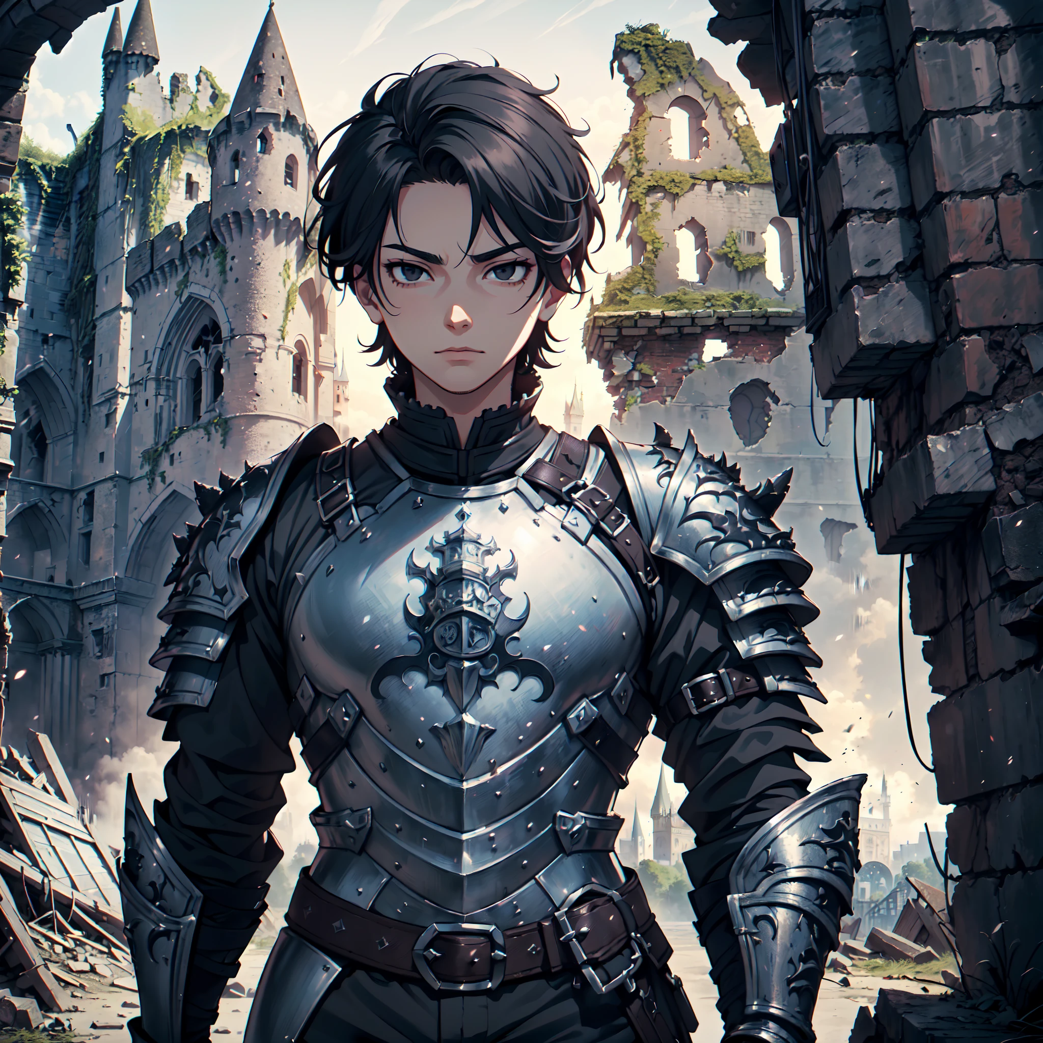 128K Resolution,
Ultra High Definition,
Best Quality,
Hyper Detailed,
Masterpiece,
Anime,
Body Shot,
1 Boy,
Handsome,
(((Hyper Detailed Black Short Hair))),
Hyper Detailed Black Eyes,
(((Hyper Detailed Armor Plates))),
(((Hyper Detailed Undershirt))),
(((Hyper Detailed Baron Armor))),
(((Castle Ruins Background Scenery))),
