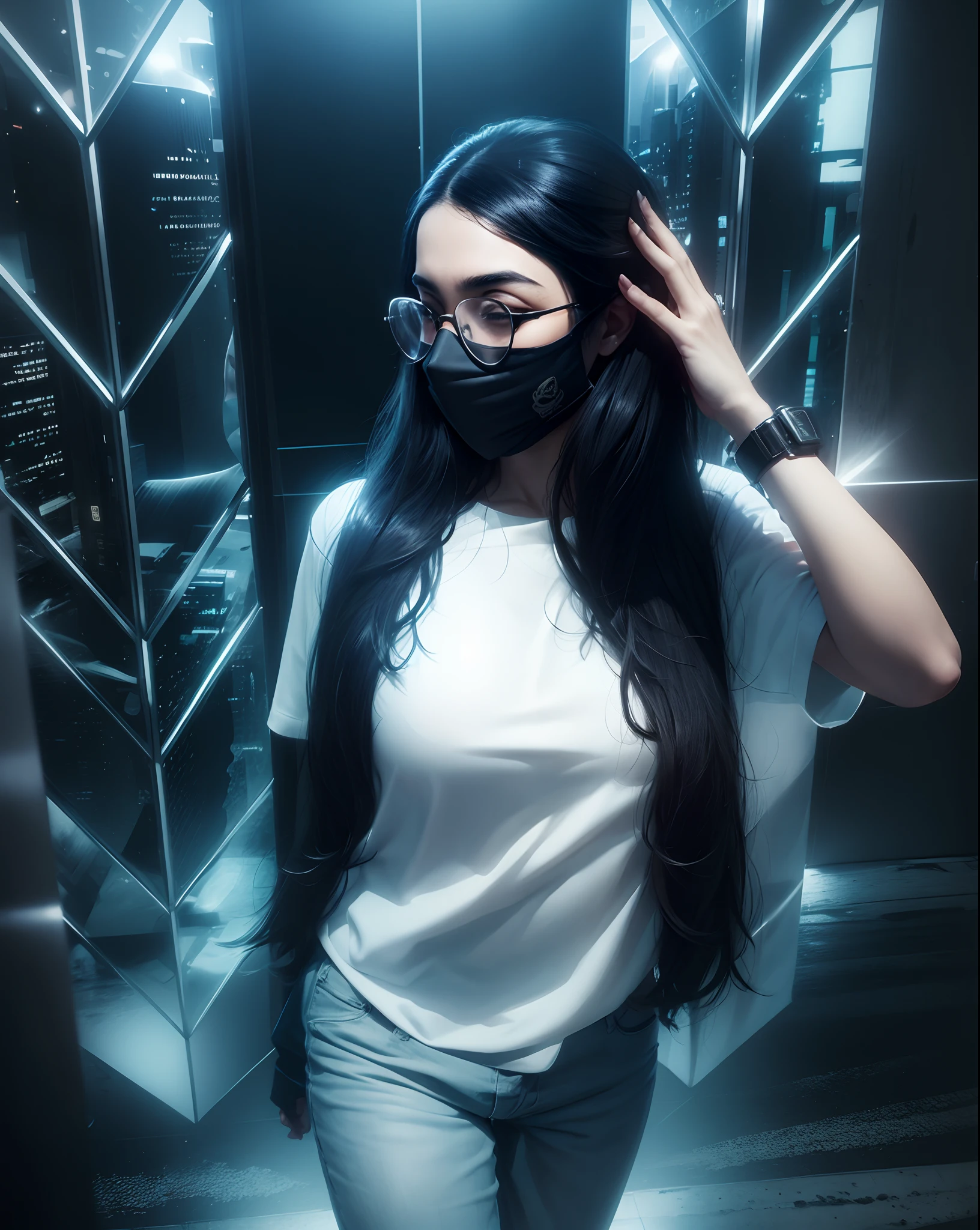 Change background, realistic face, mask, glasses, orginal photo