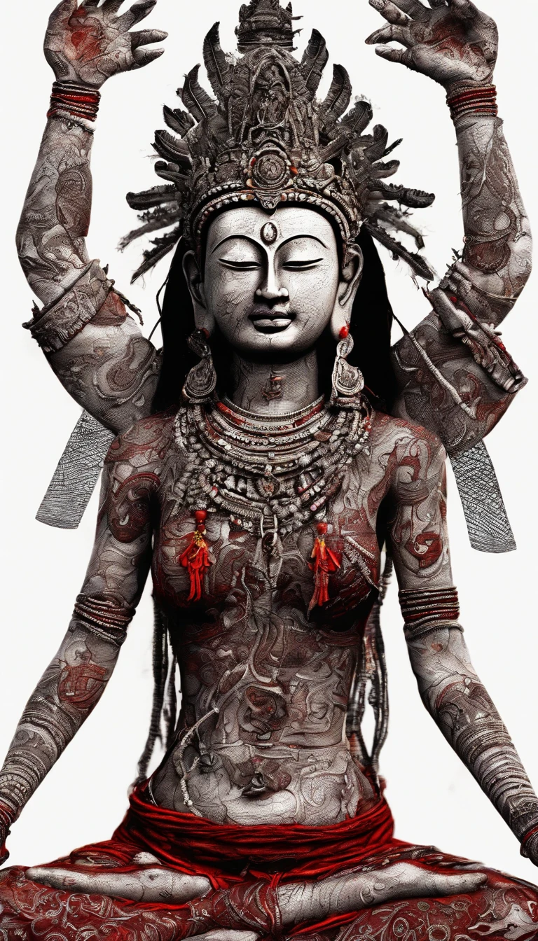 Blood red room, Flashing white TV screen, BUDDHA STATUE, cabelos preto e longos, with hair dishevelled, Cover one eye and face, Bright red eyes, Wearing a white transparent robe, Looming full breasts,liquor,Devil, reaching out her hands,Straighten your body, Red nails are exposed, Pinch the camera, hyper HD, Anatomically correct, Textured skin, Super detail, High details, High quality, A high resolution, 8K, hyper HD, Anatomically correct, Textured skin, Super detail, High details, High quality, Best quality, 8K,Leishnampo,Room 2,Horror