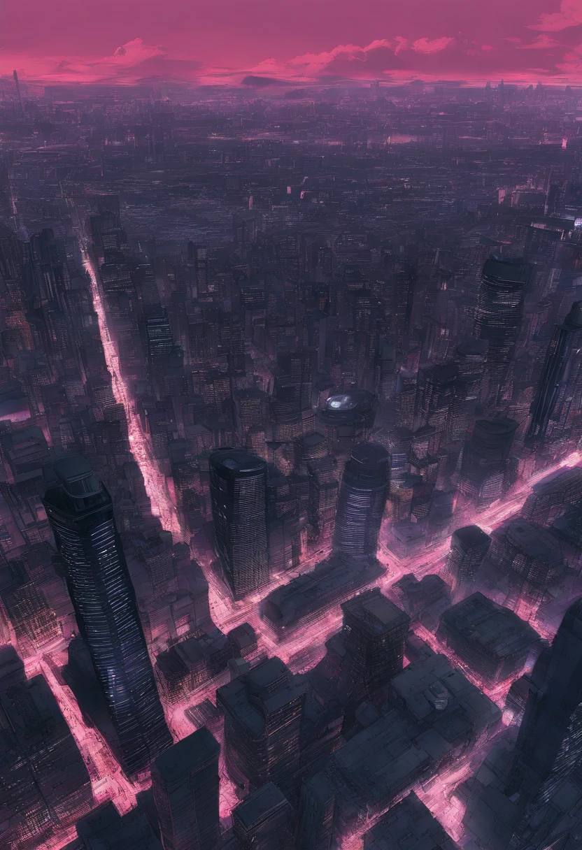 Close-up of the city with neon sunset in the background, Synthwave City, vaporwave city, Synthwave aesthetics, Neon City in the background, Background of Neo Tokyo, Neon metropolis in the background, Futuristic urban background, cyberpunk aesthetics, The city's backstory is cyberpunk, Purple Cyberpunk City, cyberpunk city background, cyberpunk aesthetics, cyberpunk atmosphere, Cyberpunk cityscape,anime clouds, Anime background, anime sky, in style of makoto shinkai, Beautiful puffy clouds. the anime, style of makoto shinkai, makoto sinkai!, beautiful anime scenery, based on Makoto Shinkai, Anime Landscape Wallpaper, makoto sinkai!!, Makoto Shinkai art style,japanaese girl,pale skin,beatiful face(purple hair)red jacket,Tokyo at night, with Cyberpunk style,Japanese streetwear,Tokyo Fashion,In a Cyberpunk 2 jacket 0 7 7,Full-length,attractive pose,Bottom view
