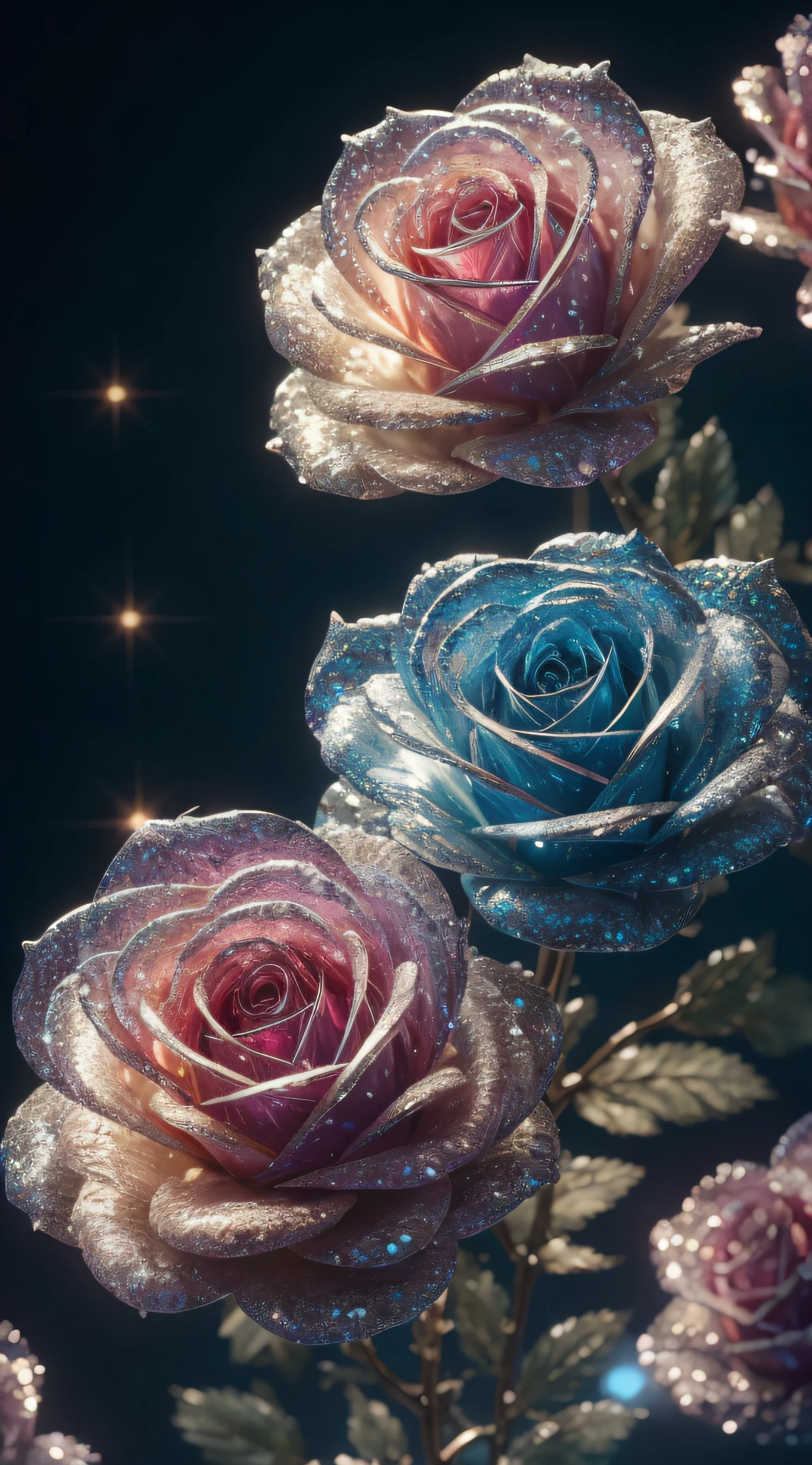 Crystal rose, fanciful, galaxias, cleanness, glittery, glittery, Splendor, Colorful, Amazing photography, dramatic lighting, photo-realism, ultra - detailed, 4K, depth of fields, A high resolution