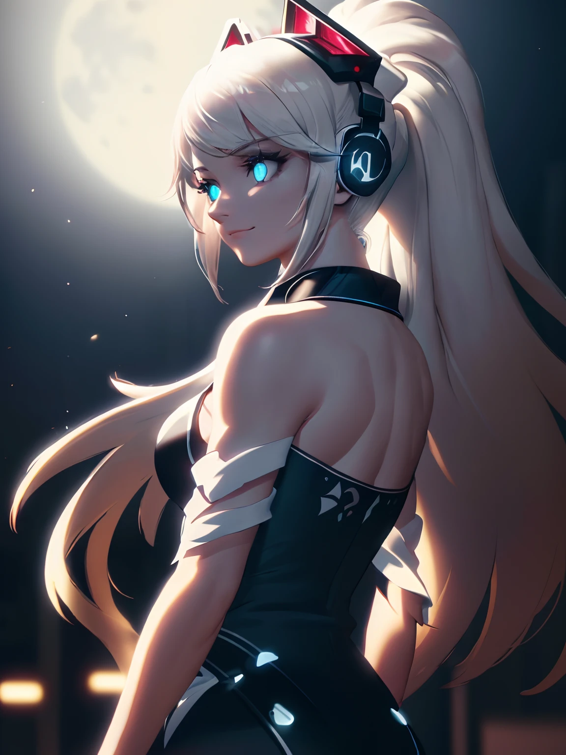 (on the moon, space, looking back into earth), white hair, black tank top, volumetric lighting, white jacket, glowing headphone, cyberpunk, futuristic, multi-color eyes, detailed eyes, hyper detailed,light smile,
highly detailed, beautiful, small details, ultra detailed, best quality, intricate, hyperrealism, sharp, digital illustration, detailed, realism, intricate, 4k, 8k, trending on artstation, good anatomy, beautiful lighting, award-winning, photorealistic, realistic shadows, realistic lighting, beautiful lighting, raytracing, intricate details, moody, rule of thirds, masterpiece, (illustration:1.1), highres, (extremely detailed CG, unity, 8k wallpaper:1.1), beautiful face, highly detailed face, ultra realistic, masterpiece, bokeh, extremely detailed, intricate, zoomout,
colorful, vibrant colors, red nail polish, side view,