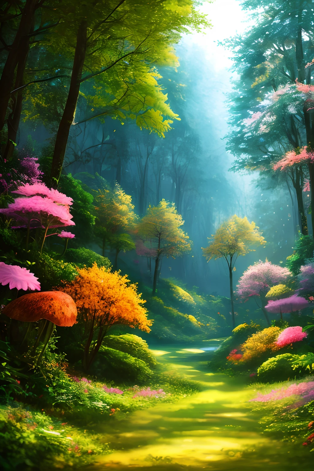 masterpiece, best quality, high quality,extremely detailed CG unity 8k wallpaper, An enchanting and dreamy scene of a fantasy forest, with towering trees, glowing mushrooms, and hidden fairy glens, creating a sense of mystique and enchantment, artstation, digital illustration, intricate, trending, pastel colors, oil paiting, award winning photography, Bokeh, Depth of Field, HDR, bloom, Chromatic Aberration ,Photorealistic,extremely detailed, trending on artstation, trending on CGsociety, Intricate, High Detail, dramatic, art by midjourney