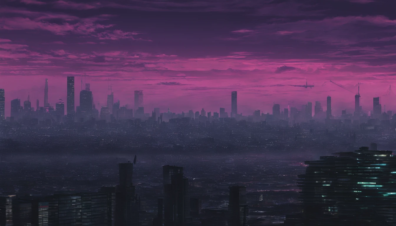 Close-up of the city with neon sunset in the background, Synthwave City, vaporwave city, Synthwave aesthetics, Neon City in the background, Background of Neo Tokyo, Neon metropolis in the background, Futuristic urban background, cyberpunk aesthetics, The city's backstory is cyberpunk, Purple Cyberpunk City, cyberpunk city background, cyberpunk aesthetics, cyberpunk atmosphere, Cyberpunk cityscape,anime clouds, Anime background, anime sky, in style of makoto shinkai, Beautiful puffy clouds. the anime, style of makoto shinkai, makoto sinkai!, beautiful anime scenery, based on Makoto Shinkai, Anime Landscape Wallpaper, makoto sinkai!!, Makoto Shinkai art style,japanaese girl,pale skin,beatiful face(purple hair)red jacket,Tokyo at night, with Cyberpunk style,Japanese streetwear,Tokyo Fashion,In a Cyberpunk 2 jacket 0 7 7,Full-length,attractive pose,Bottom view