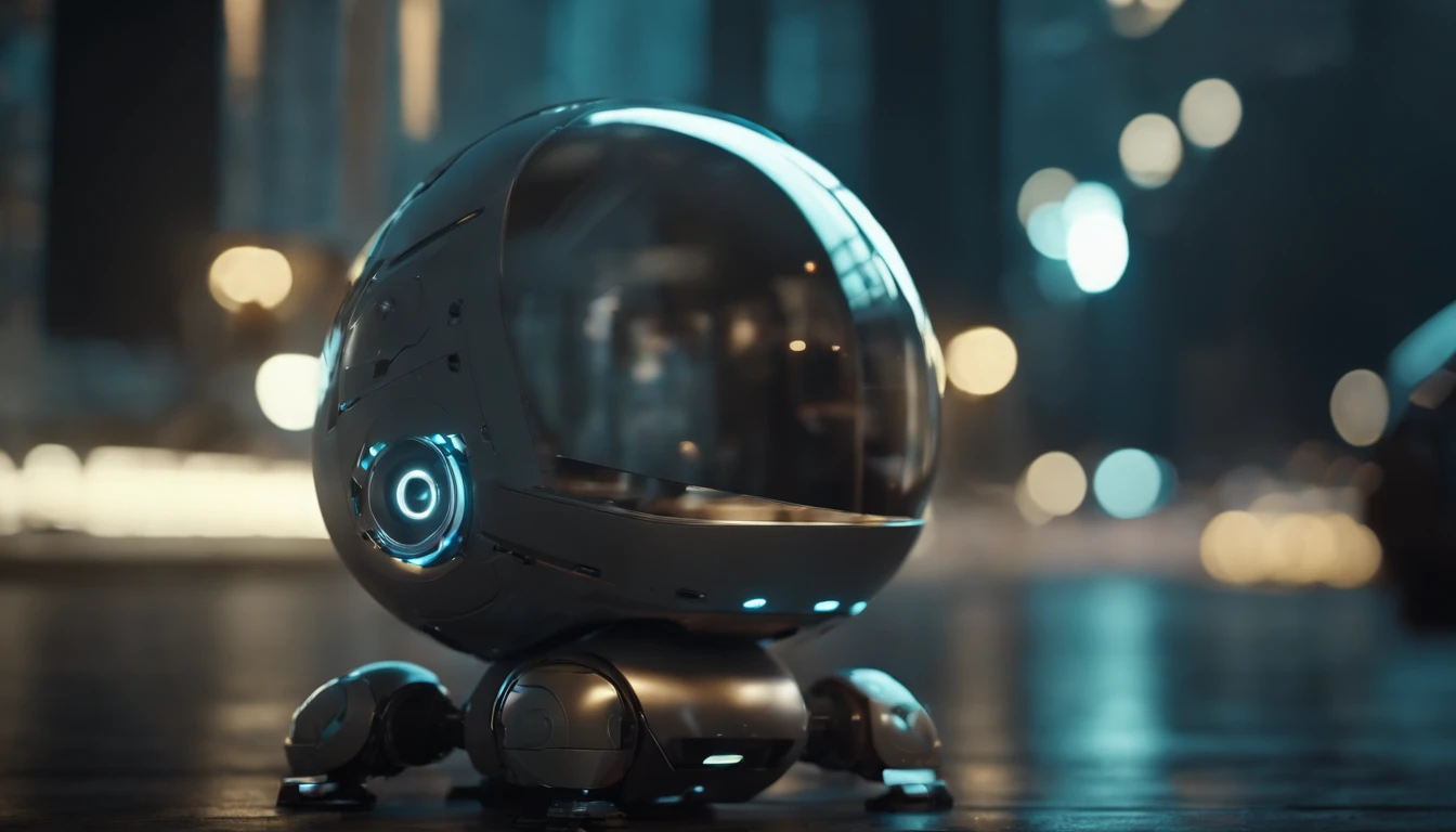 A robot look like a ball , a , (masterpiece,extreme detailed,top quality) ,futuristic city
