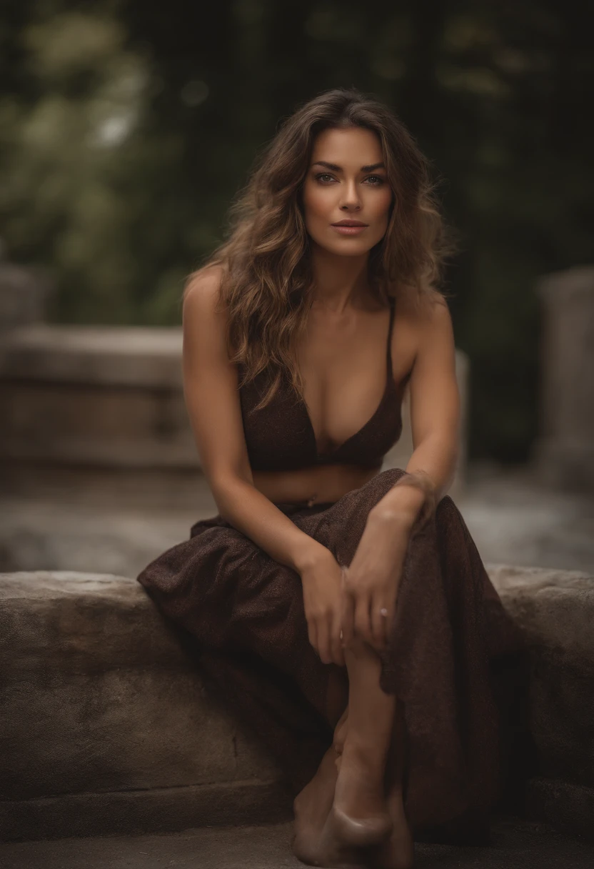 (Aesthetic art,impressionistic:0.9,Classic:0.8)Female Model & Photographer, (Bold,which are full of confidence:1.1)Model lying in bold pose, During filming in the ruins at night, (Best Quality,hight resolution,Vivid colors:1.2) A (Beautiful,Detailed:1.1) Face with expressive eyes and seductive smile, (long, slender:1.1) limbs with graceful movements,, All captures (subtle,Distinct:1.1) Muscle contours, A (Stunning,Dynamic:1.1) full body wide shot.
