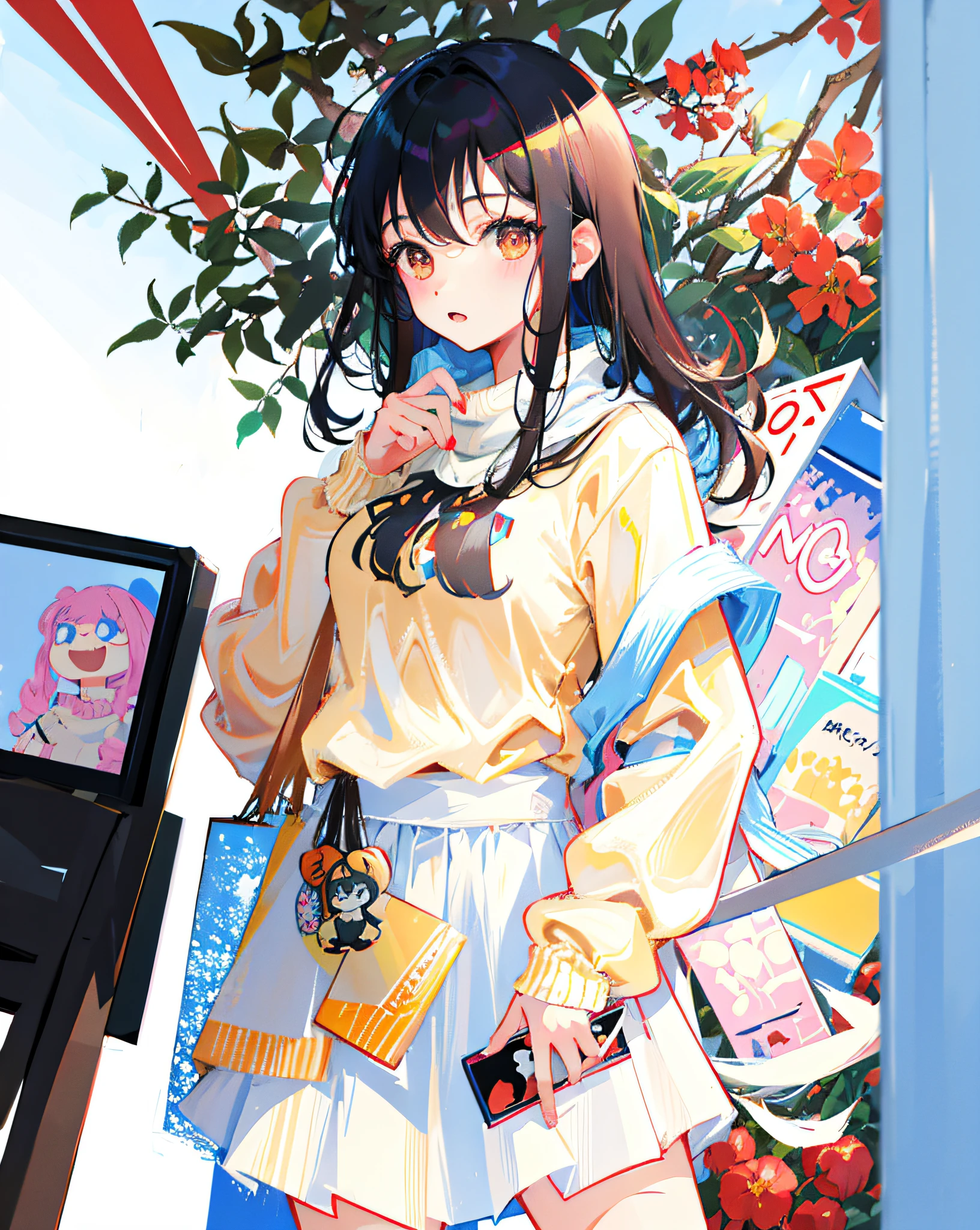 (Realistic painting style:1.0), Masterpiece, Best quality, absurderes, comic strip, illustration,
1 girl, Long hair, Black hair, Cute girl, young and cute girl, Korean girls, {Breasts},
long-sleeves sweater, Wear a long-sleeved sweater, Beige sweater,