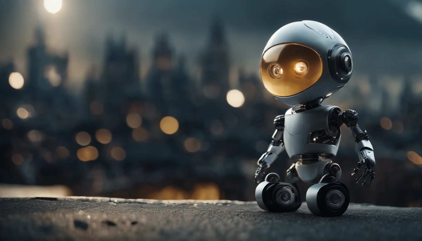 A robot look like a ball and a baby, ??? Robot,(masterpiece,extreme detailed,top quality) , Ruin city,very cute