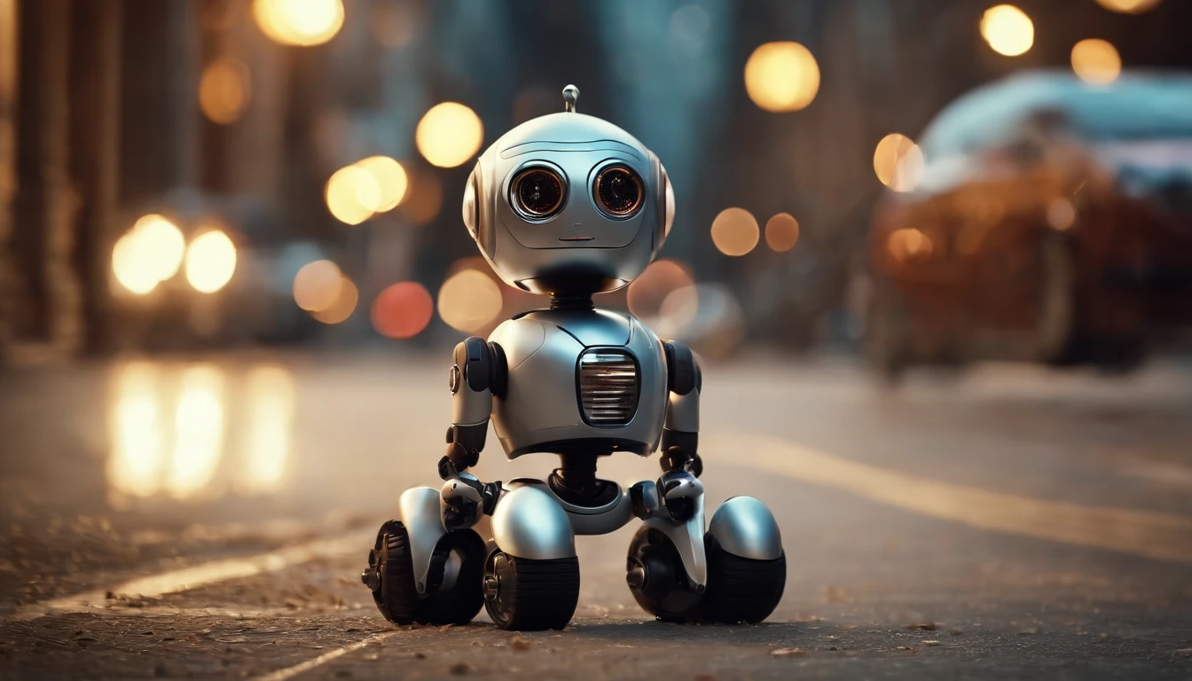 A robot look like a ball and a baby, ??? Robot,(masterpiece,extreme detailed,top quality) , Ruin city,very cute