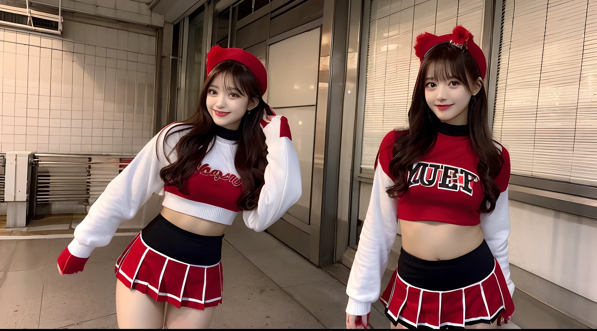 18-year-old cheergirl in a red miniskirt