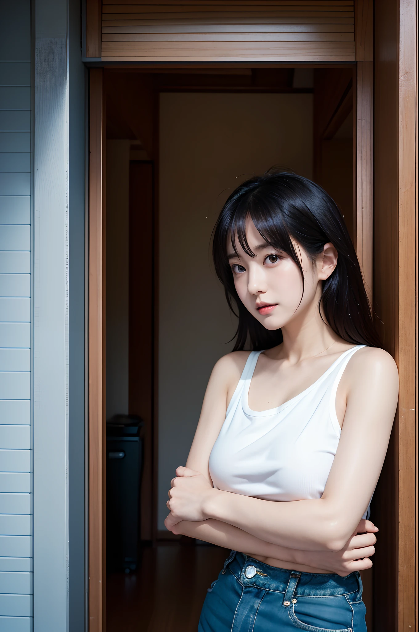 arafed asian woman in a white top and blue jeans, ai yazawa, mayuri shiina, ayaka, young sensual gravure idol, realistic young gravure idol, young gravure idol, sui ishida with black hair, young pretty gravure idol, shiori teshirogi, narumi kakinouchi