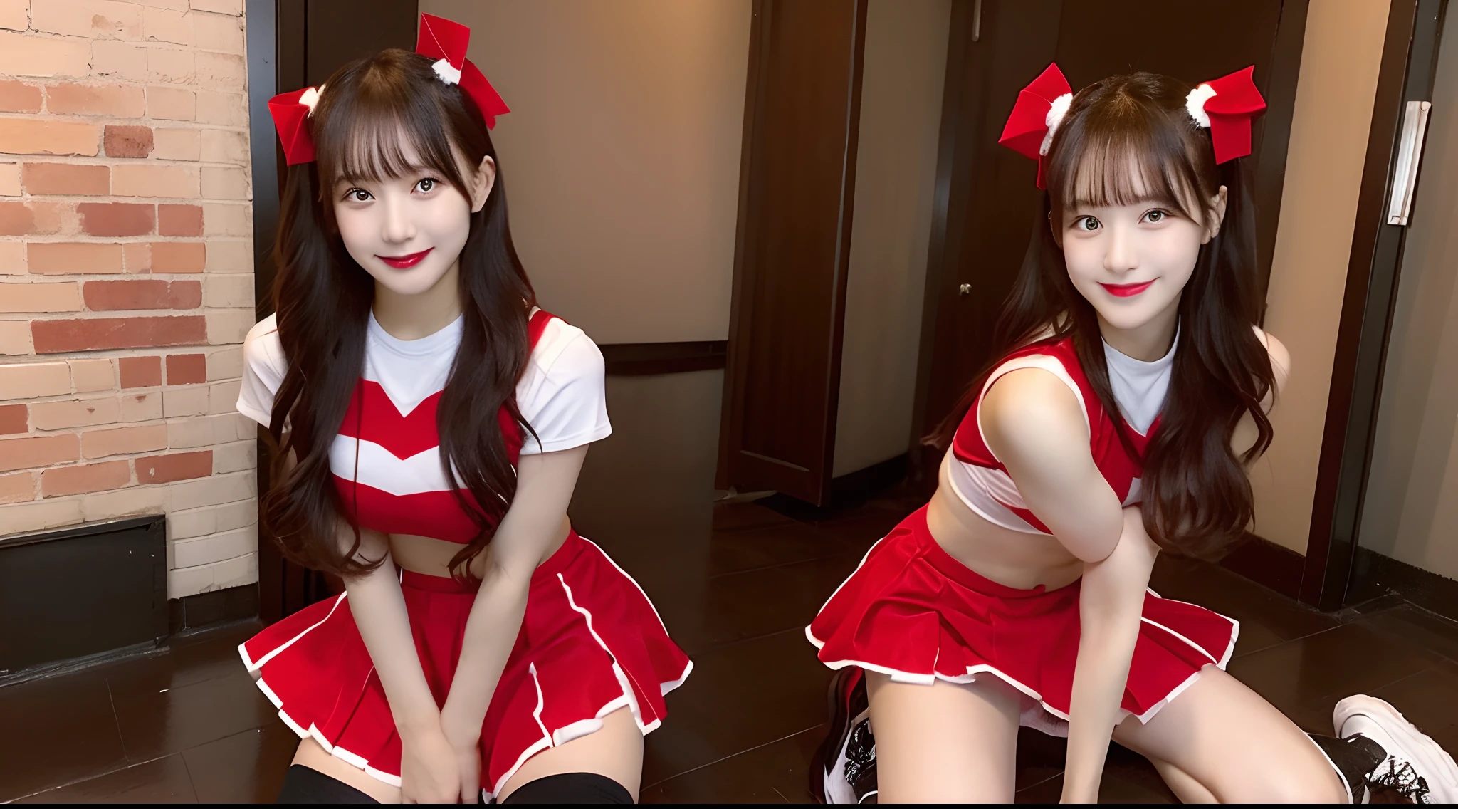 18-year-old cheergirl in a red miniskirt