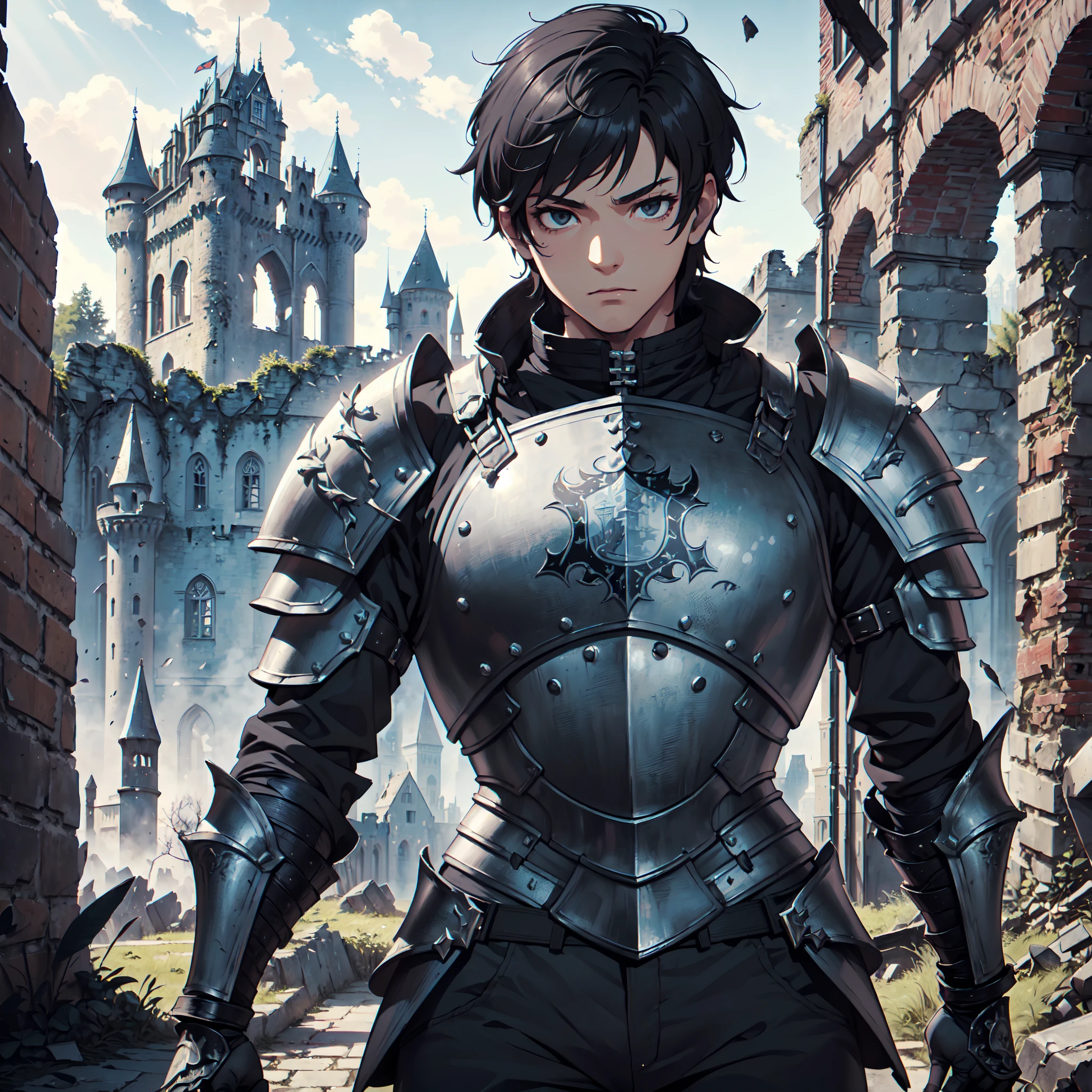 128K Resolution,
Ultra High Definition,
Best Quality,
Hyper Detailed,
Masterpiece,
Anime,
Body Shot,
1 Boy,
Handsome,
(((Hyper Detailed Black Short Hair))),
Hyper Detailed Black Eyes,
(((Hyper Detailed Armor Plates))),
(((Hyper Detailed Undershirt))),
(((Hyper Detailed Baron Armor))),
(((Castle Ruins Background Scenery))),
