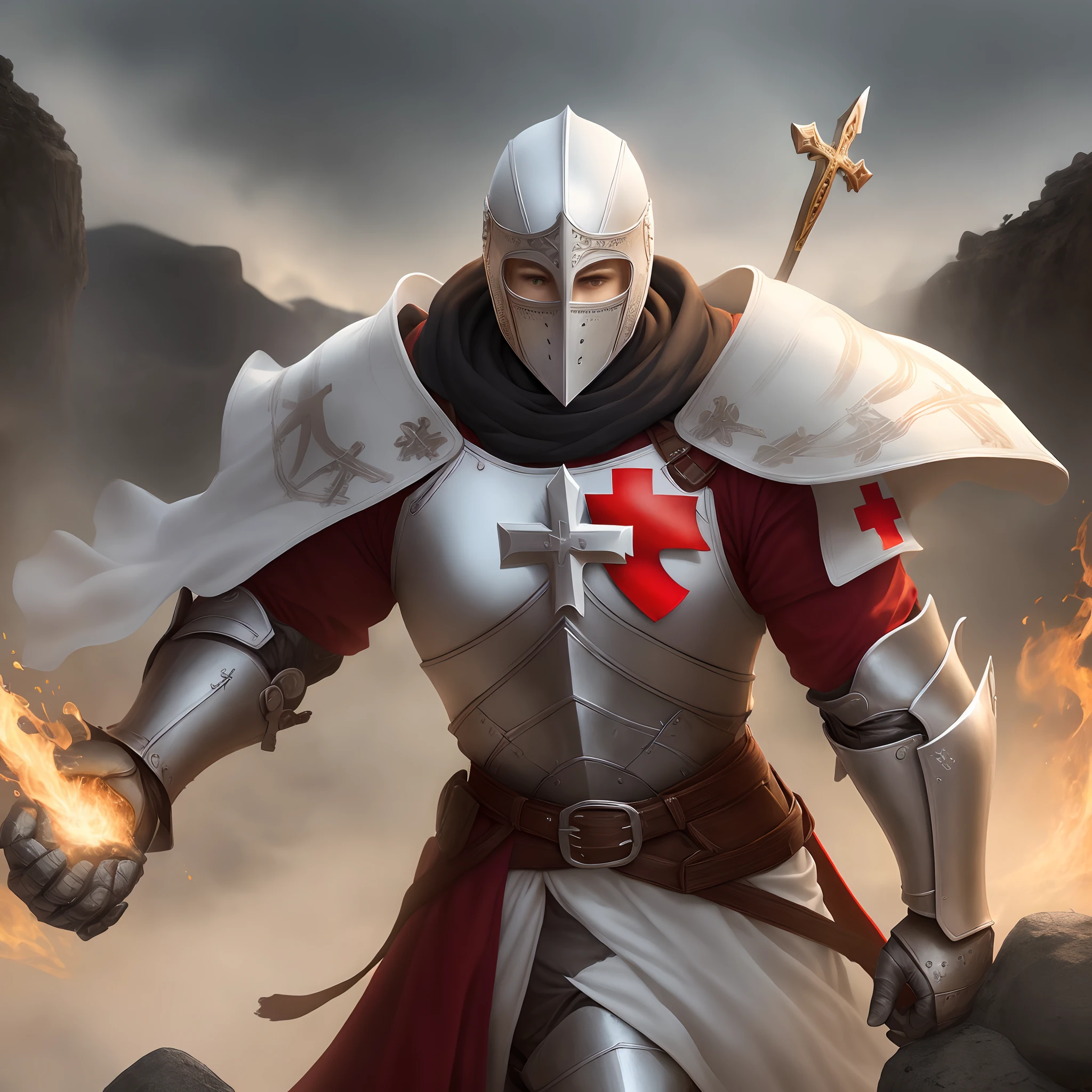 Knight Templar He wore his white armor with the symbol of the red cross, Terra Santa.
