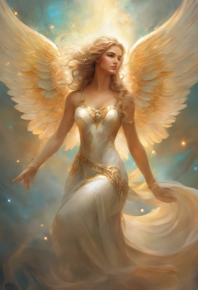 uma pintura de um anjo, com um rosto bonito, ((Dramatic look at the camera,((corpo muscular,forte,pernas bem torneadas e musculosas)), (((superior grande e forte)), ((with several huge wings)), (((asas de anjo)), various positions (((tiro de corpo inteiro)), homem de corpo inteiro, Frank Kelly Freas, Estilo Karol Bak, best quality,32k ultra qualidade, qualidade do papel de desfile, imagem do filme, Classic 8K