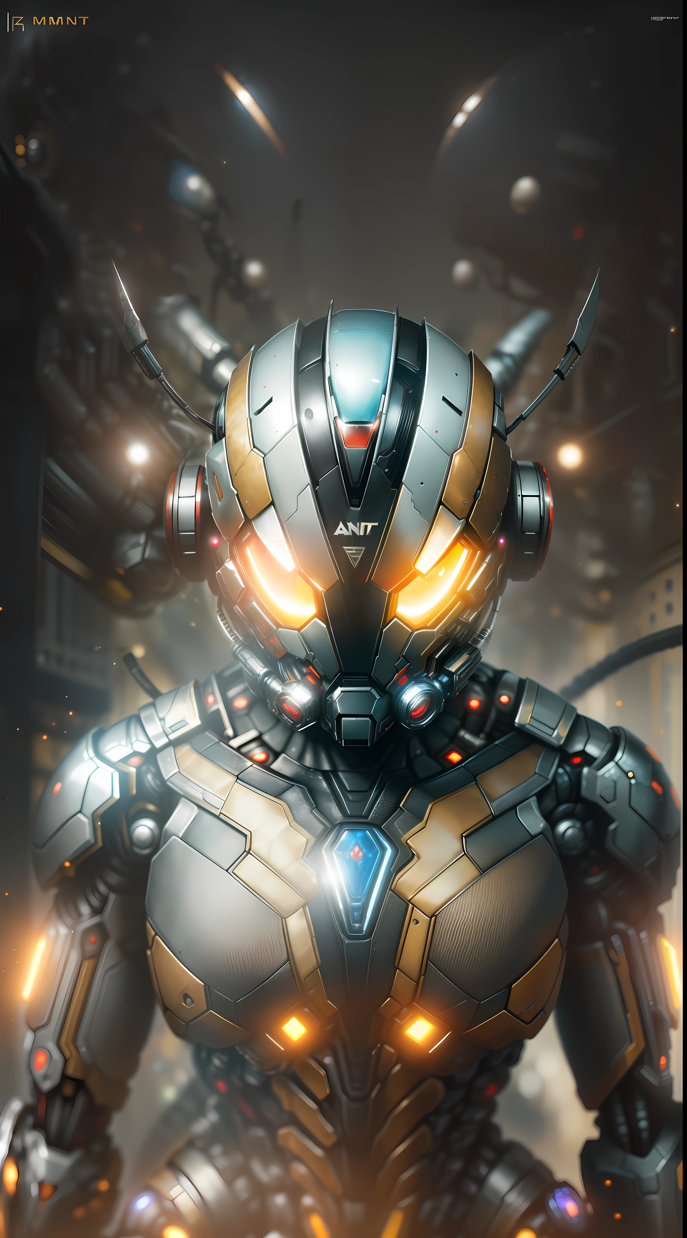 Ant-Man from Marvel photography, biomechanical, complex robot, full growth, hyper-realistic, insane small details, extremely clean lines, cyberpunk aesthetic, a masterpiece presented at Zbrush Central