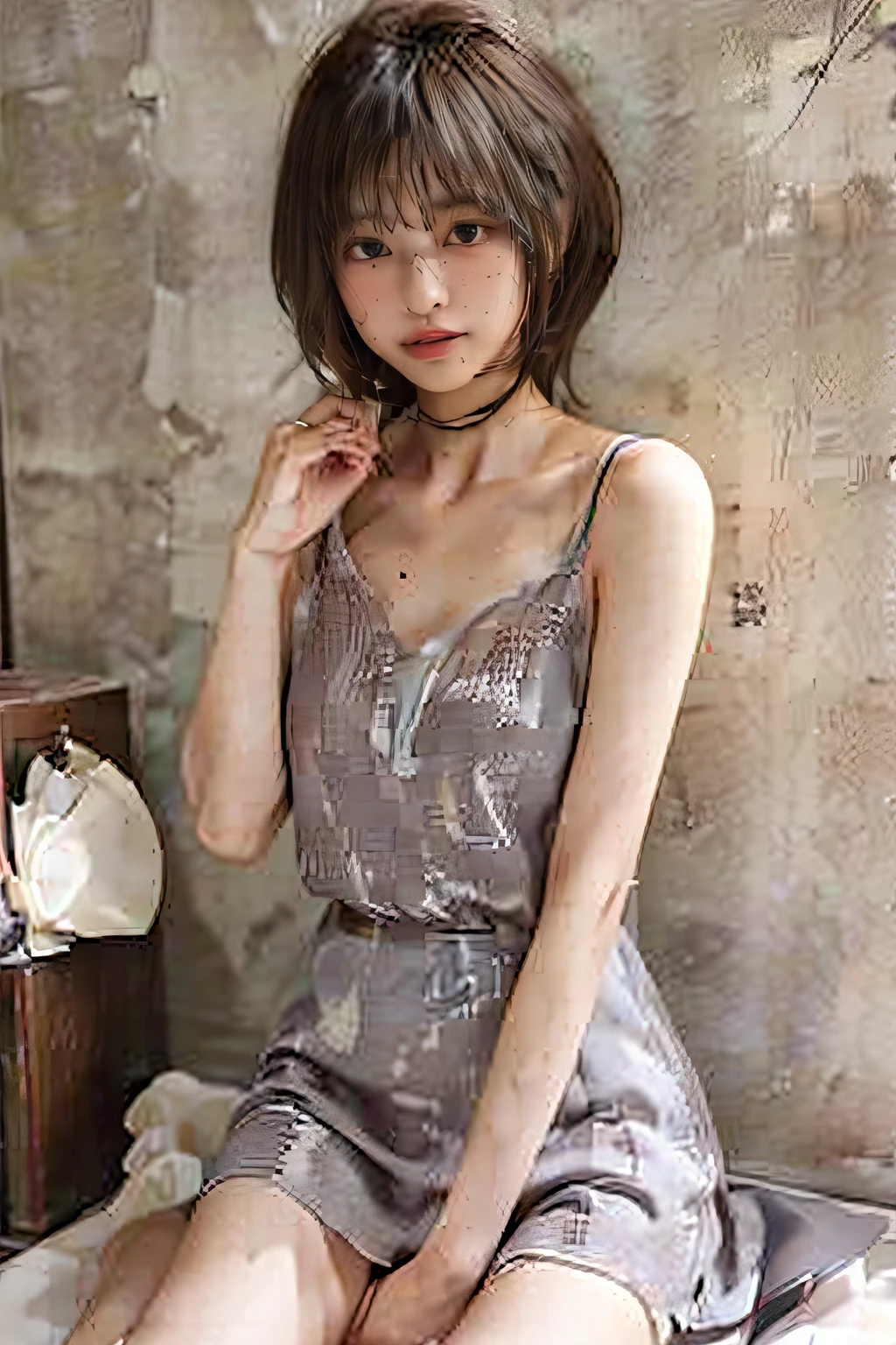 3girls,Resident Evil RE４、, Camisole dress、medium breasts、Spread your legs Sexy and bewitching medium breasts Sweaty crotch Wet crotch touched hair Wet wet crotch Seductive angle, Right arm and leg, Right position、Delicate, masutepiece, Beautiful detailed, colourfull, Finely detailed,Detailed lips, Camisole dresses with exquisite details, (1 woman:1.1), (a gorgeous beautiful 30 age years old sexy korean woman:1.1), (50mm Sigma f/1.4 ZEISS lens, F1.4, 1/800s, ISO 100, fotograpy:1.1),medium breasts ,(Photorealistic:1.1),  Tall lady, ,Happy smile, from a_front, earrings, slim_Legs, skinny, Thigh_the gap, Model, Lens Flare, Choker,(Blouse:1.3), korean commentary, Asian_Street, Asian_traditional_Duan,1boy, vaginal, POV,medium breasts、Lifting the hem of the camisole dress:1.5、Lifting the hem of the camisole dress:1.u can see inside the camisole dress:1.3、Grab a camisole dress:1.5、(Garter Belt+Stockings:1.3