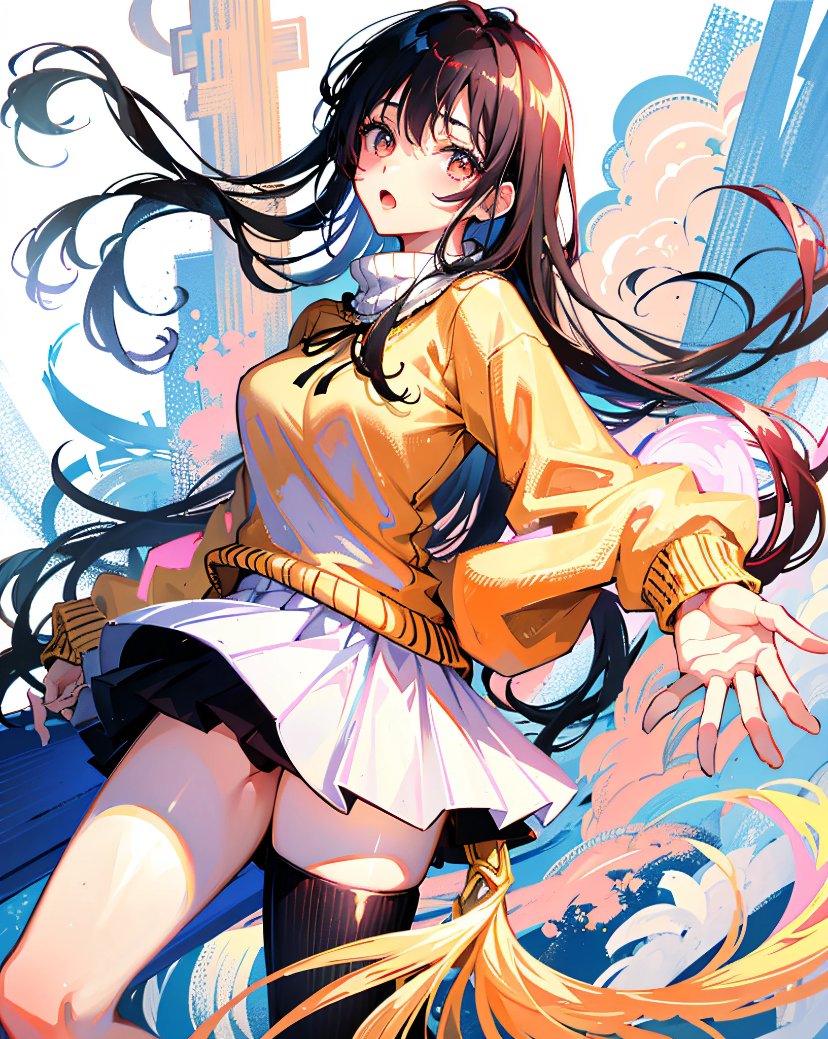 Sailor suit、skirt、Black Hair、ponytail、Big Breasts、high school girl、smile、Fantasy Background、older sister
