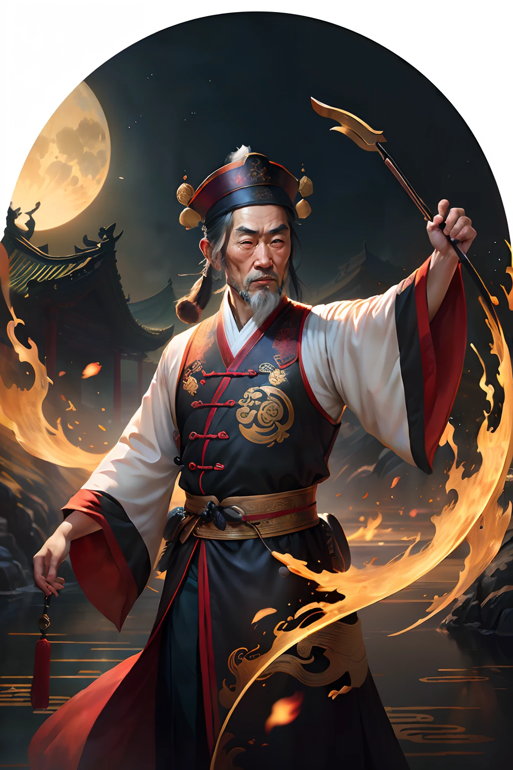 Chinese Ancient Times, An old man, Asian people,gray hair and beard, Black eyes,Thin body, Weakness of the body,standing on your feet, The background is a prison,Look at the camera with determined eyes, dressed white hanfu, There is no pattern,China-style, first person perspective, Masterpiece, ccurate, Anatomically correct, Super detail