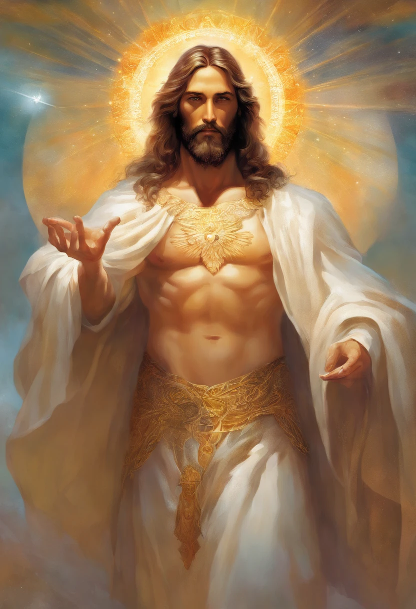 Desenhar Jesus Cristo, um menino, de pele morena cabelos longos de cor castanho Dentro do templo. Facing the camera .4k, altamente detalhado.