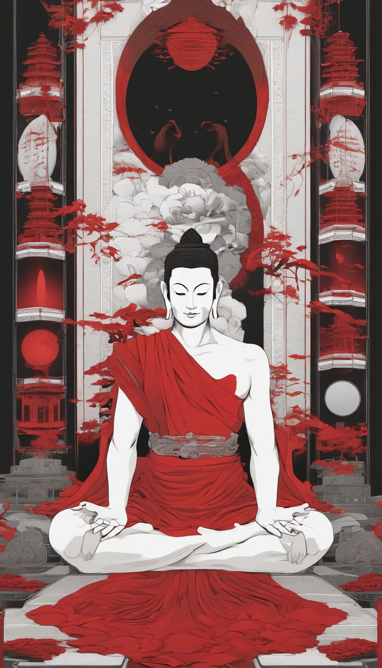 Blood red room, Flashing white TV screen, BUDDHA STATUE, cabelos preto e longos, with hair dishevelled, Cover one eye and face, Bright red eyes, Wearing a white transparent robe, Looming full breasts,liquor,Devil, reaching out her hands,Straighten your body, Red nails are exposed, Pinch the camera, hyper HD, Anatomically correct, Textured skin, Super detail, High details, High quality, A high resolution, 8K, hyper HD, Anatomically correct, Textured skin, Super detail, High details, High quality, Best quality, 8K,Leishnampo,Room 2,Horror