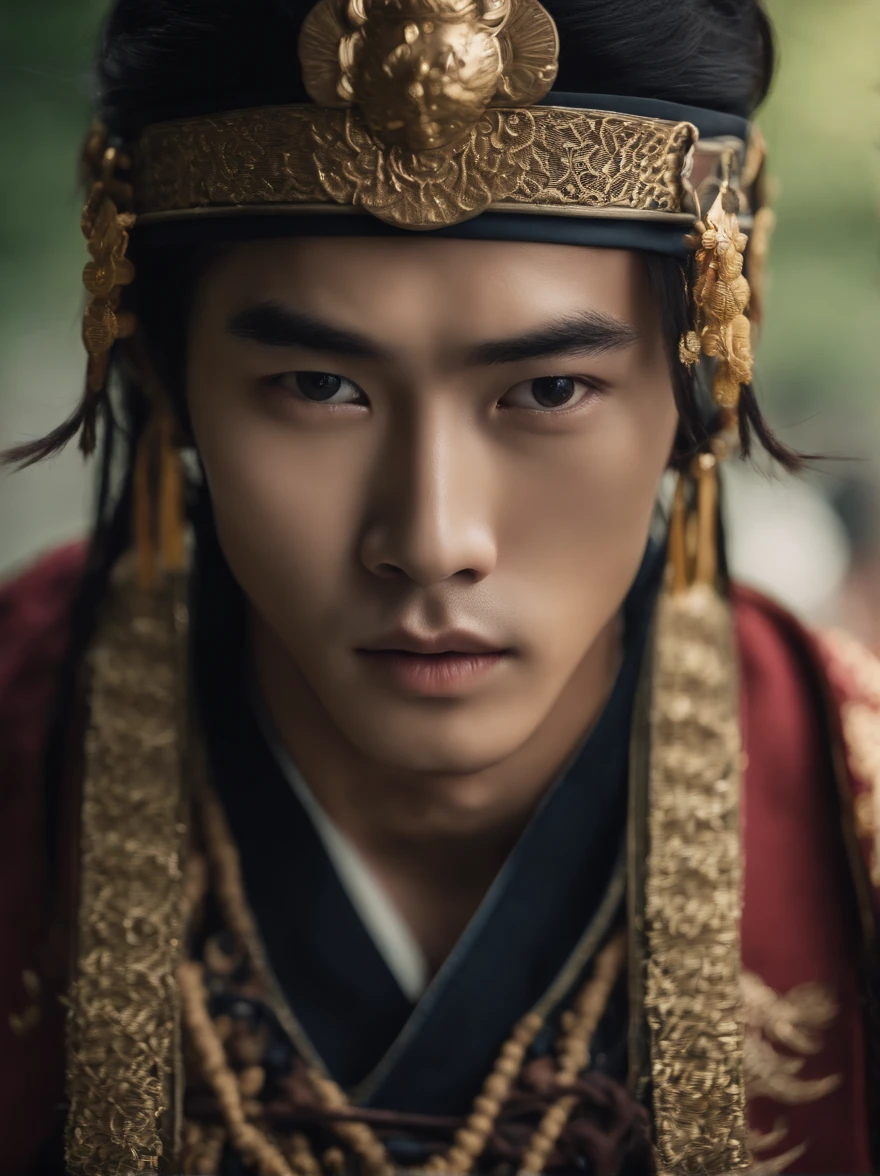 Handsome Korean Boy,Look at the camera with a gentle expression.,Spectacular and noble costume,8k wallpapers, Fair-skinned, Thai Warrior Costume