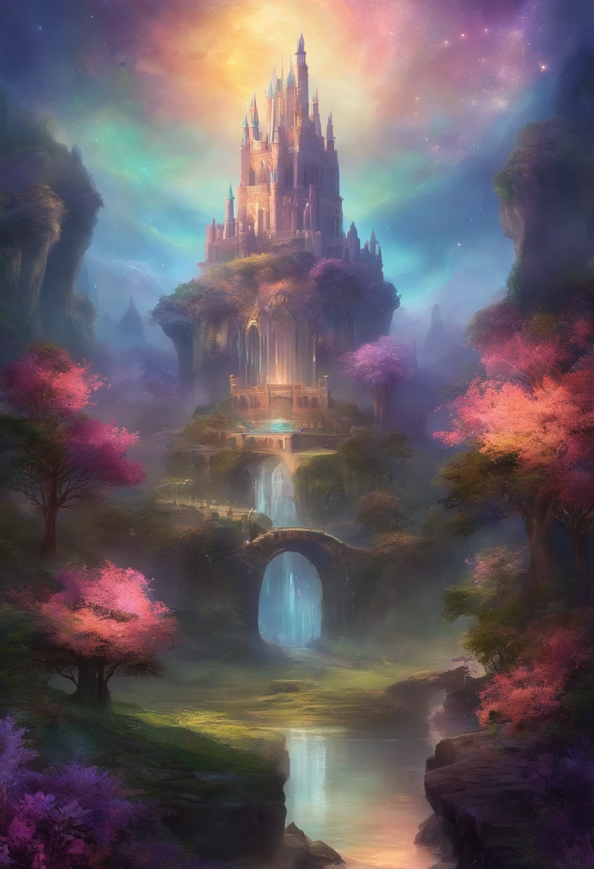 uma cidade celestial com toda sua magnitude, com castelos, pontes e lagos, com jardins magnificos, um lugar celestial,morada de Deuses, com colunas gregas