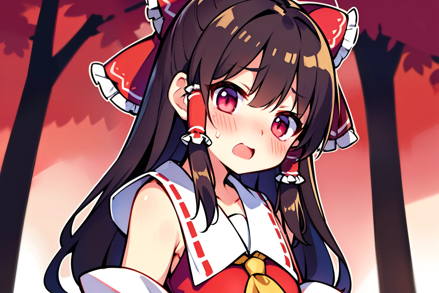 reimu hakurei、Petite、beautiful countenance、Highlights in the eyes、(embarrassed from)、with blush cheeks