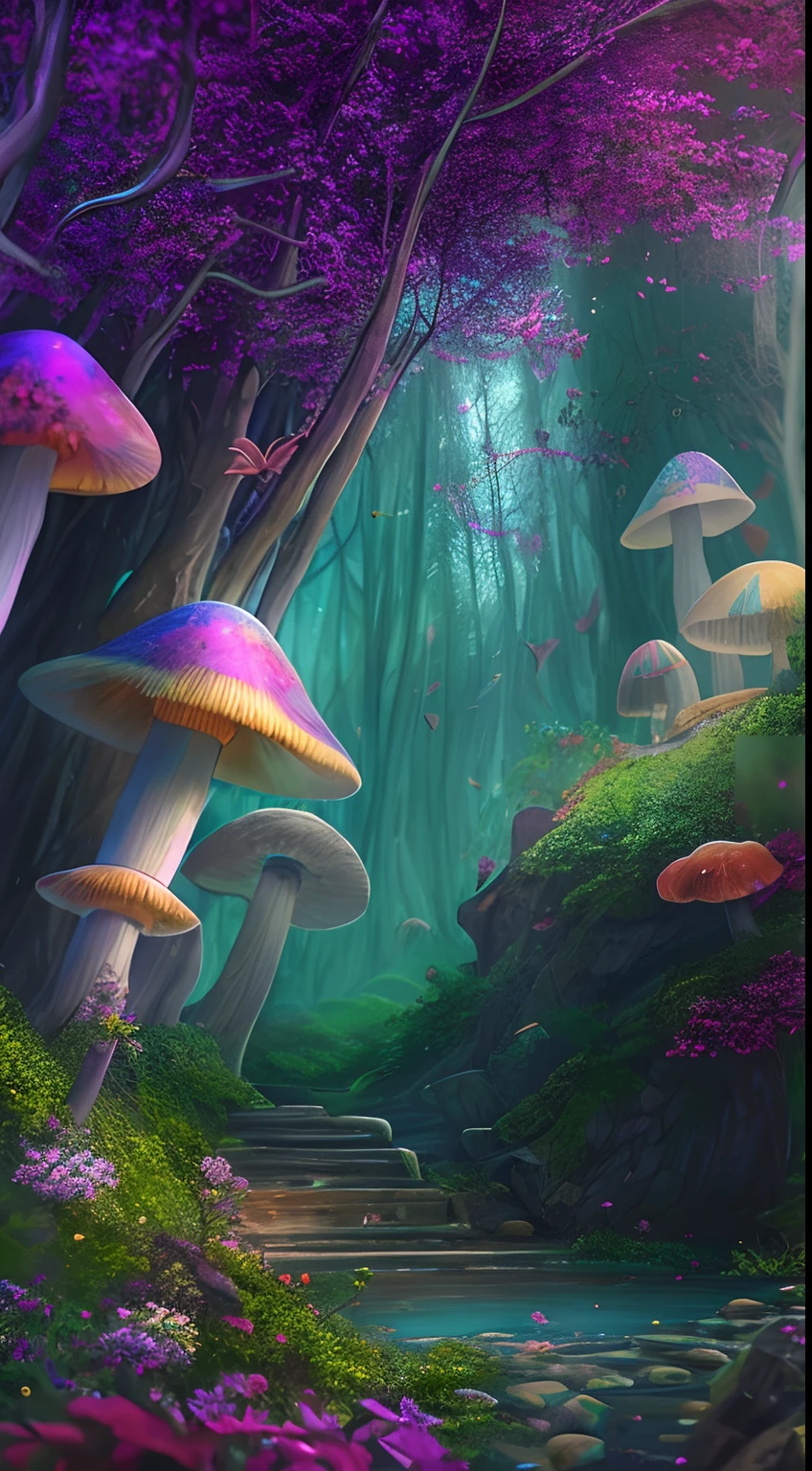masterpiece, best quality, high quality,extremely detailed CG unity 8k wallpaper, An enchanting and dreamy scene of a fantasy forest, with towering trees, glowing mushrooms, and hidden fairy glens, creating a sense of mystique and enchantment, artstation, digital illustration, intricate, trending, pastel colors, oil paiting, award winning photography, Bokeh, Depth of Field, HDR, bloom, Chromatic Aberration ,Photorealistic,extremely detailed, trending on artstation, trending on CGsociety, Intricate, High Detail, dramatic, art by midjourney